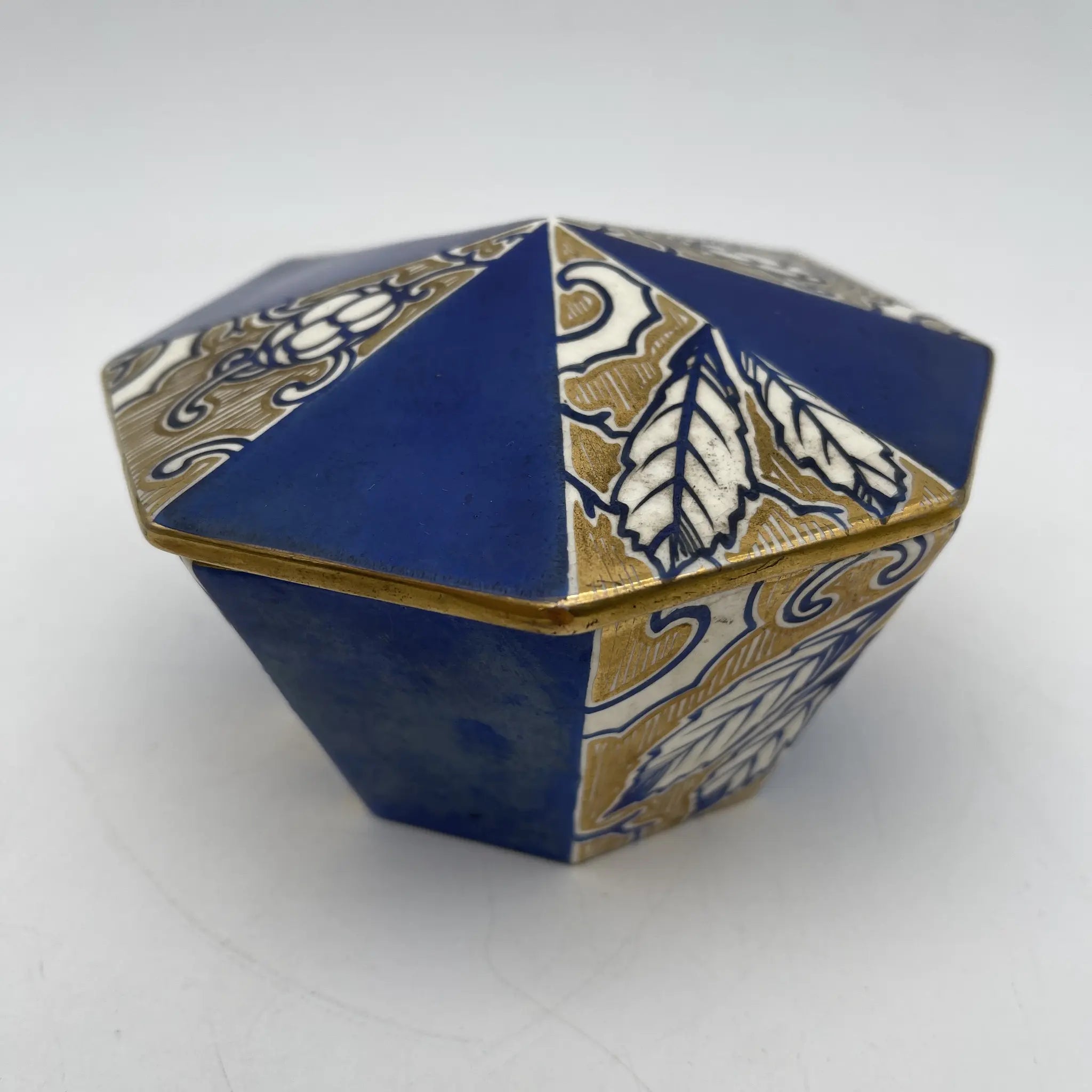 【古董】装饰盒(小盒)/装饰艺术/估计1920-30s /瓷器/欧洲/八角形,金色