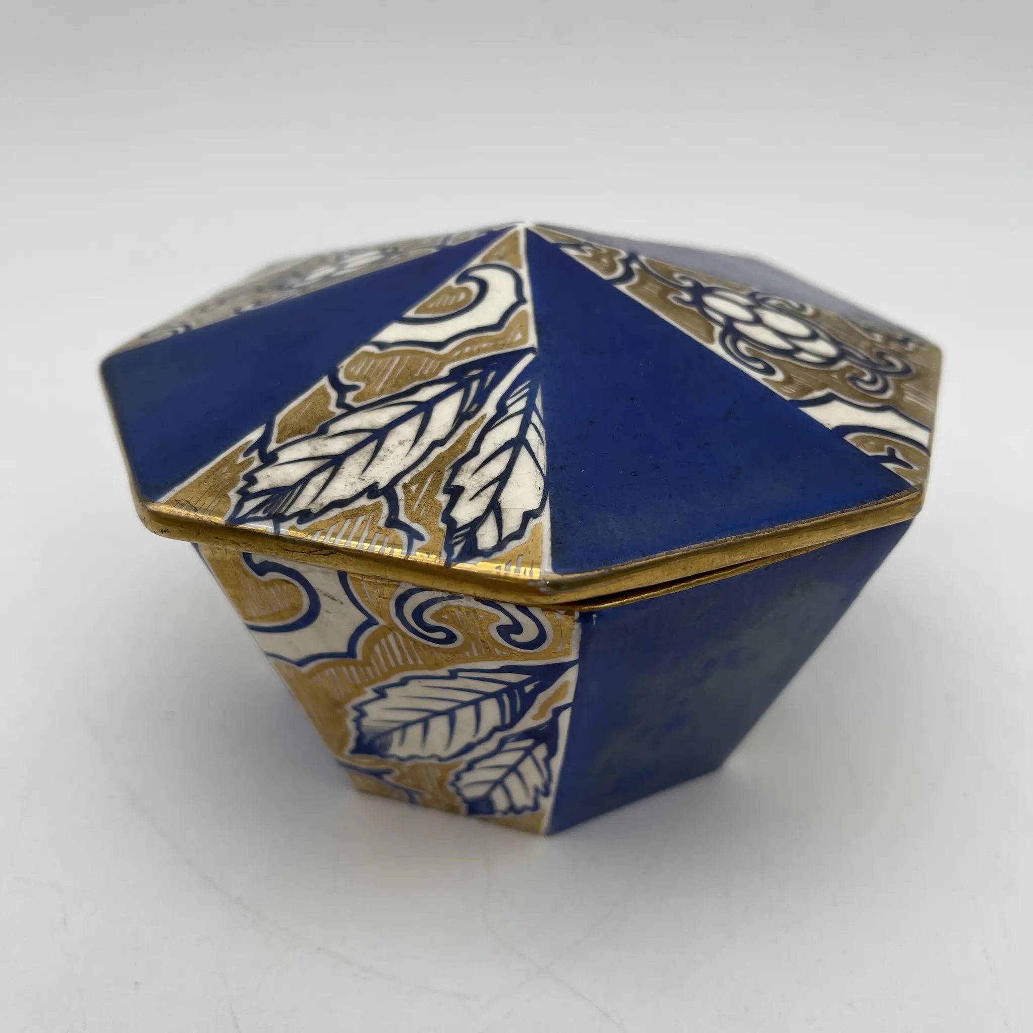 【古董】装饰盒(小盒)/装饰艺术/估计1920-30s /瓷器/欧洲/八角形,金色
