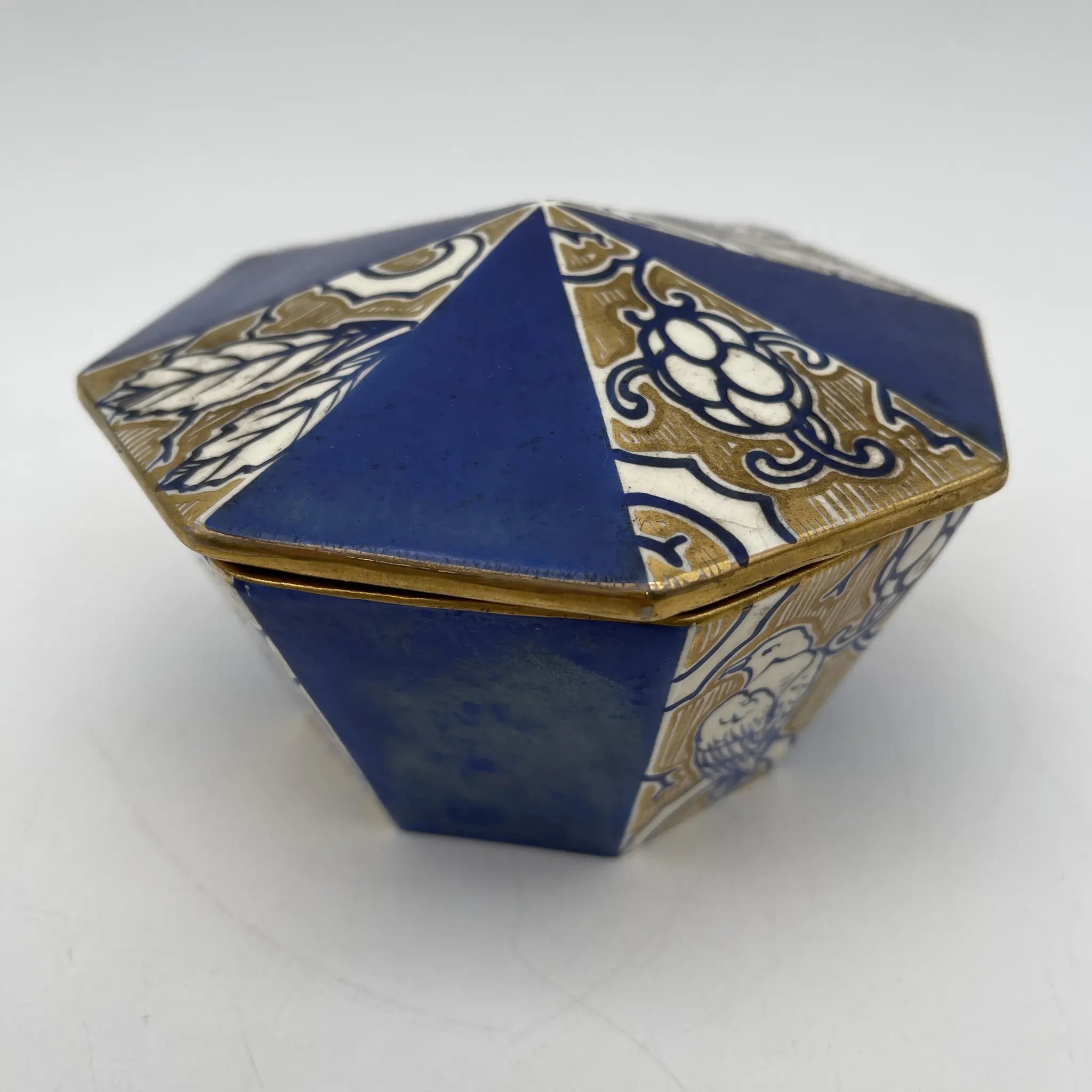 【古董】装饰盒(小盒)/装饰艺术/估计1920-30s /瓷器/欧洲/八角形,金色