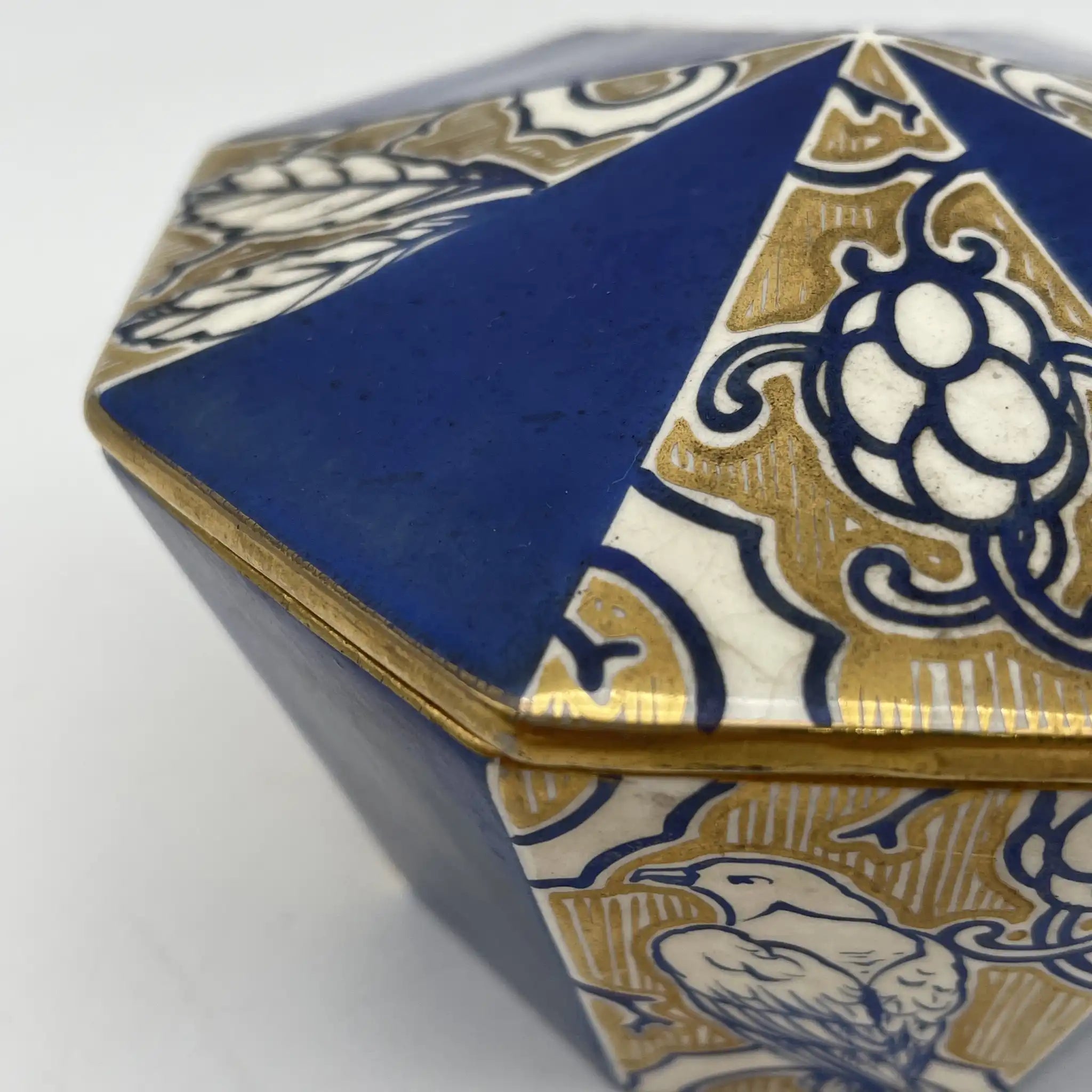 【古董】装饰盒(小盒)/装饰艺术/估计1920-30s /瓷器/欧洲/八角形,金色