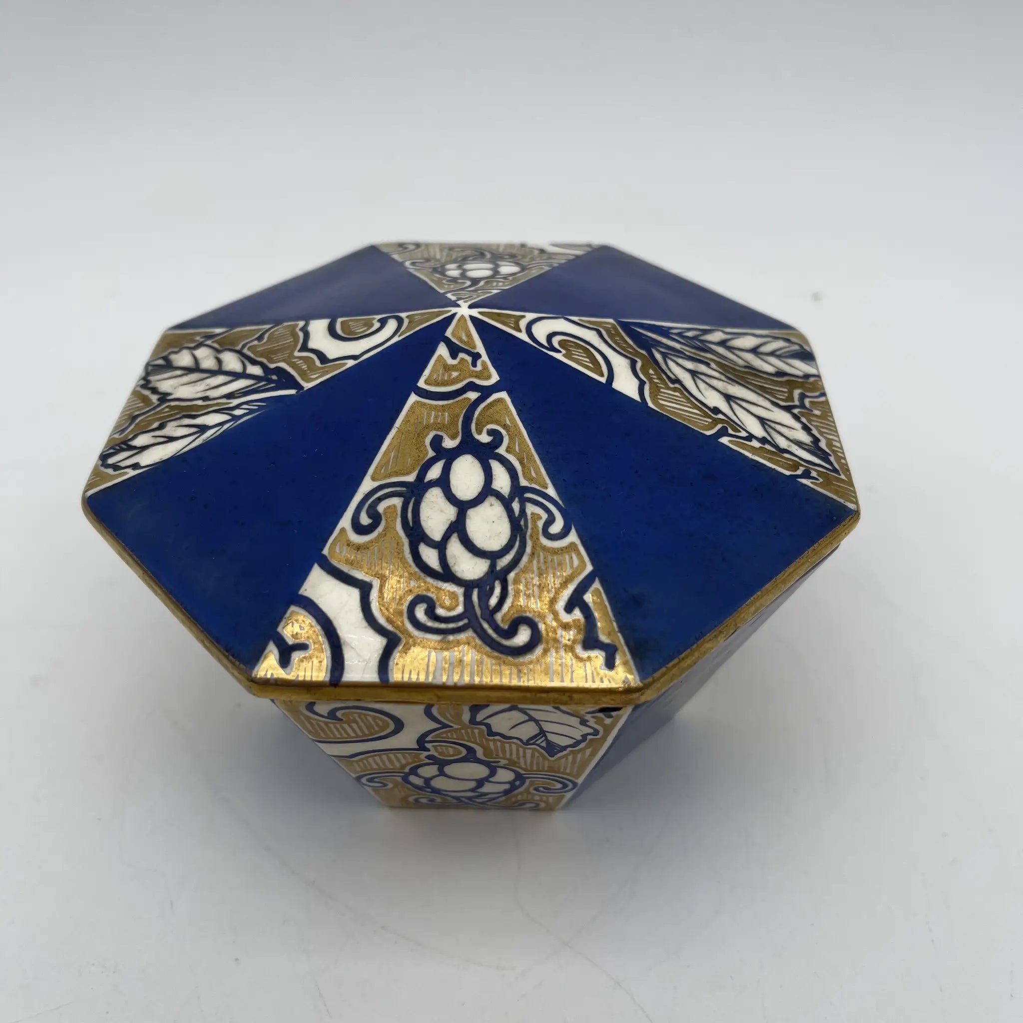 【古董】装饰盒(小盒)/装饰艺术/估计1920-30s /瓷器/欧洲/八角形,金色