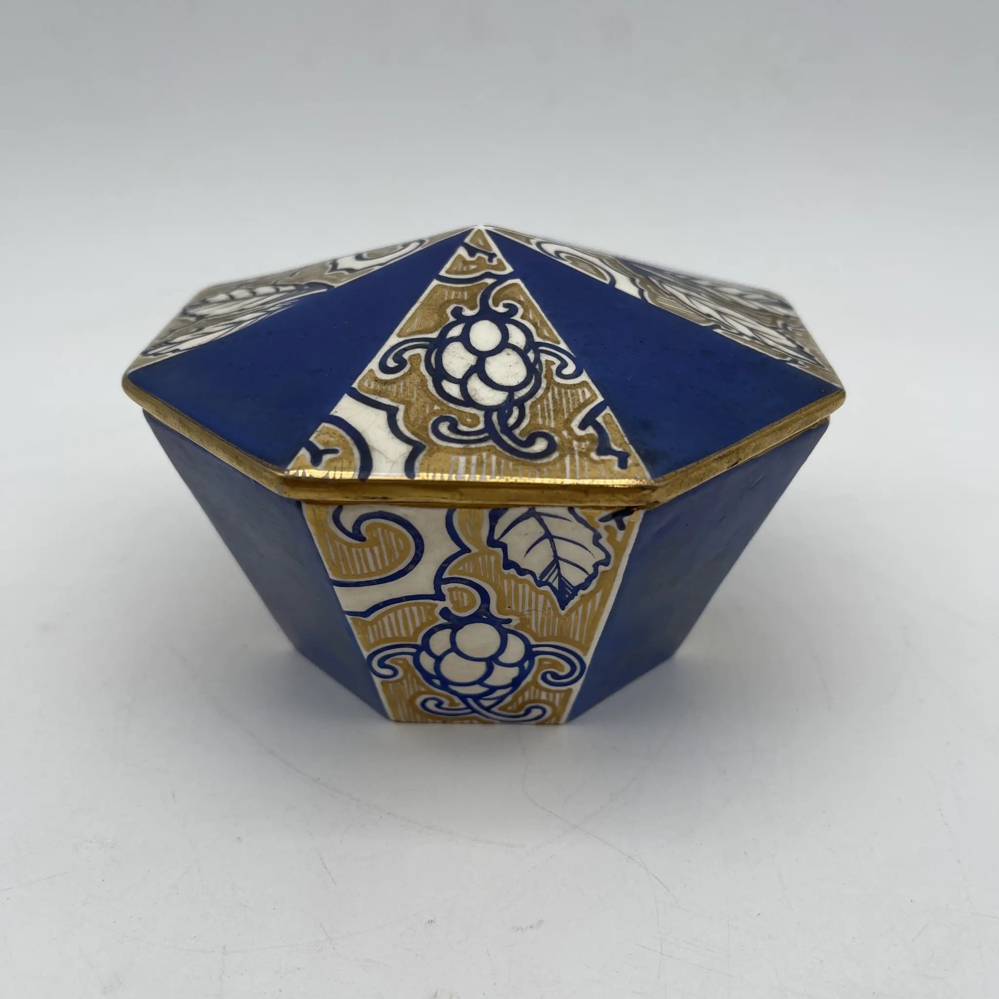 【古董】装饰盒(小盒)/装饰艺术/估计1920-30s /瓷器/欧洲/八角形,金色