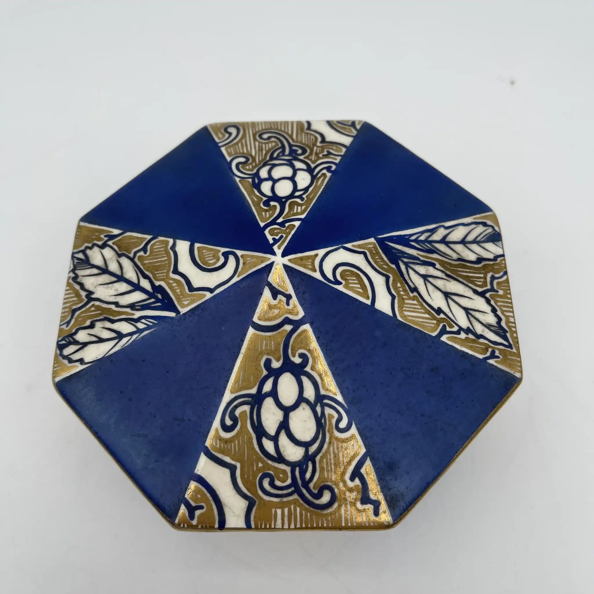 【古董】装饰盒(小盒)/装饰艺术/估计1920-30s /瓷器/欧洲/八角形,金色