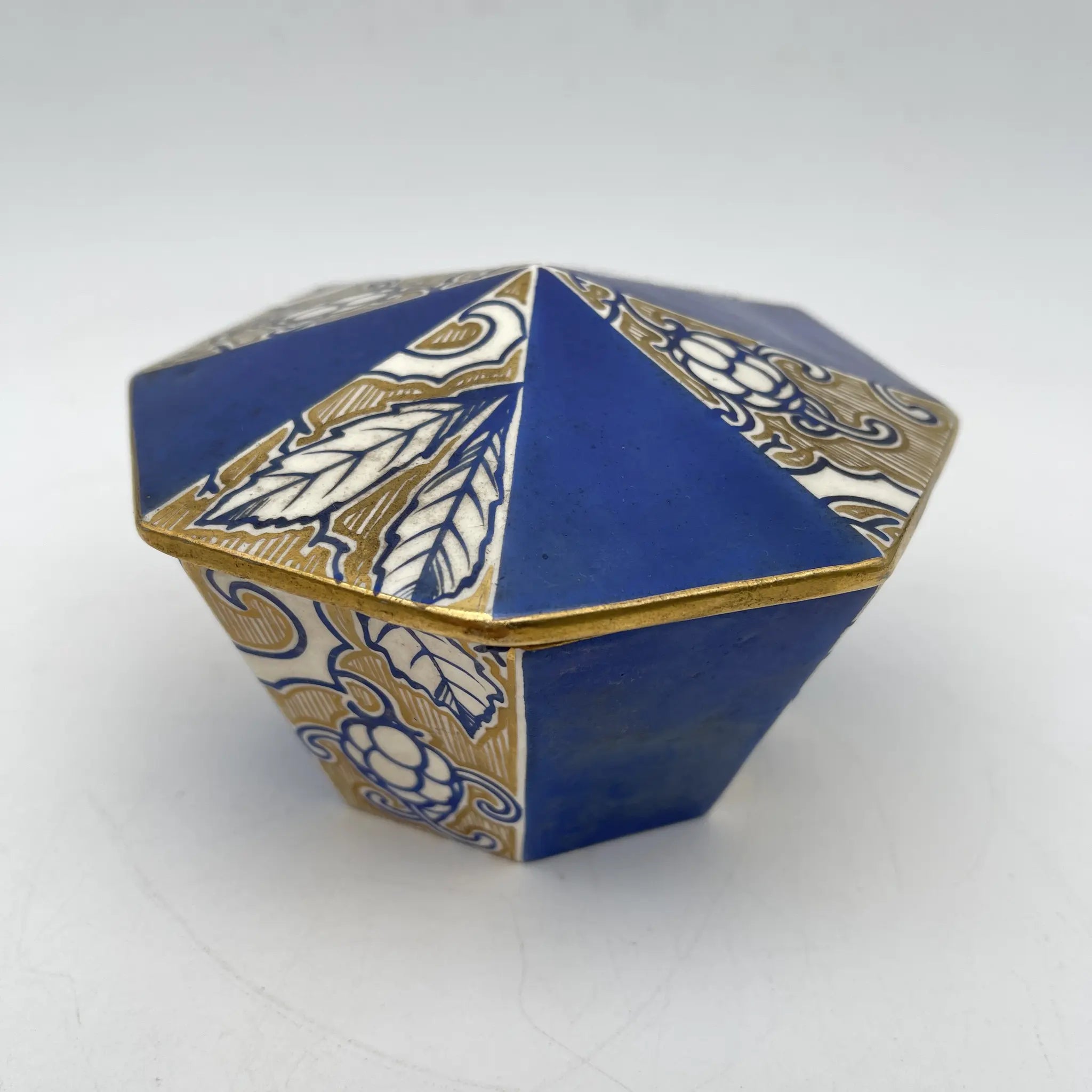 【古董】装饰盒(小盒)/装饰艺术/估计1920-30s /瓷器/欧洲/八角形,金色