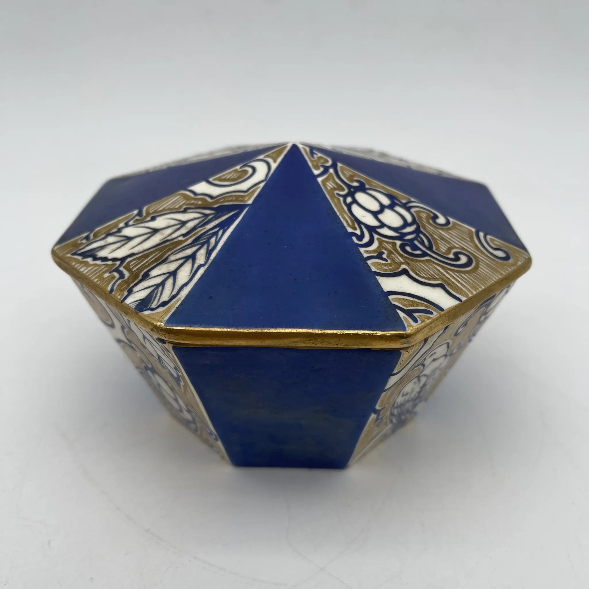 【古董】装饰盒(小盒)/装饰艺术/估计1920-30s /瓷器/欧洲/八角形,金色