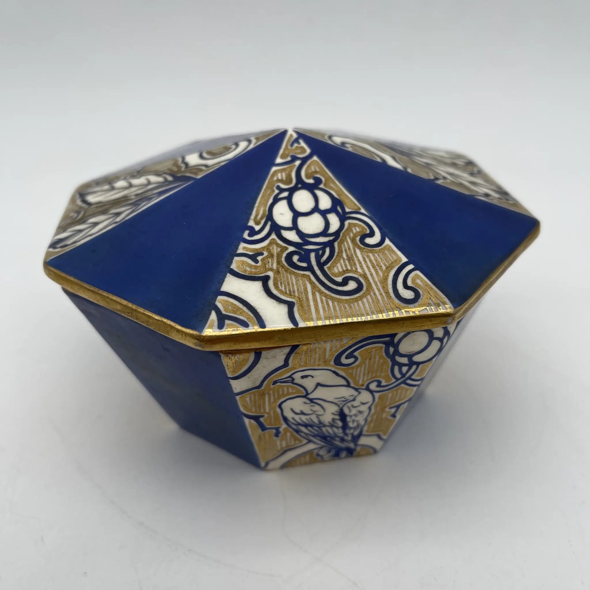 【古董】装饰盒(小盒)/装饰艺术/估计1920-30s /瓷器/欧洲/八角形,金色