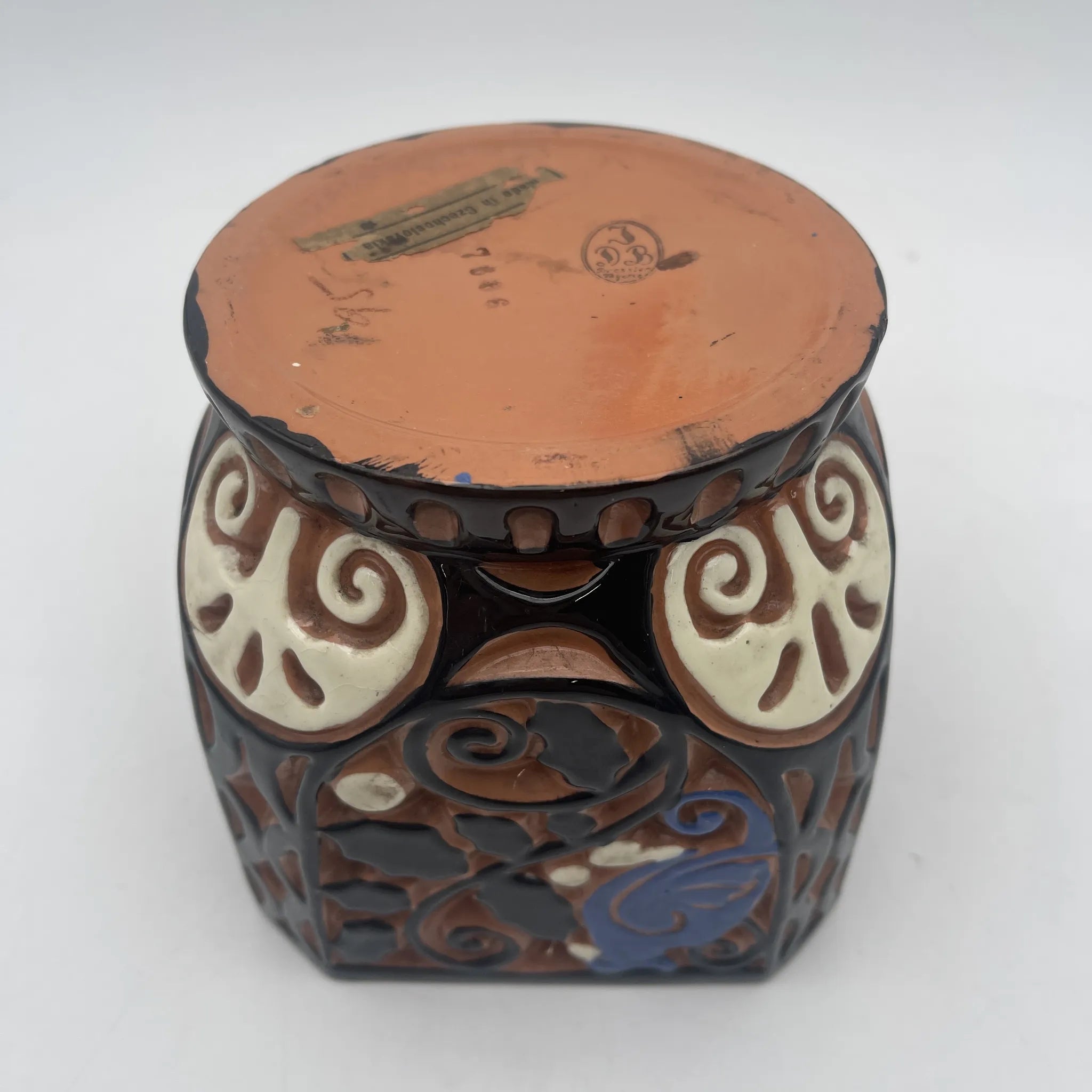 【古董】花盆/ Julius Dressler(尤利乌斯德累斯顿)/新艺术运动/估计1920年左右/陶器/捷克斯洛伐克/鸟, 滚动