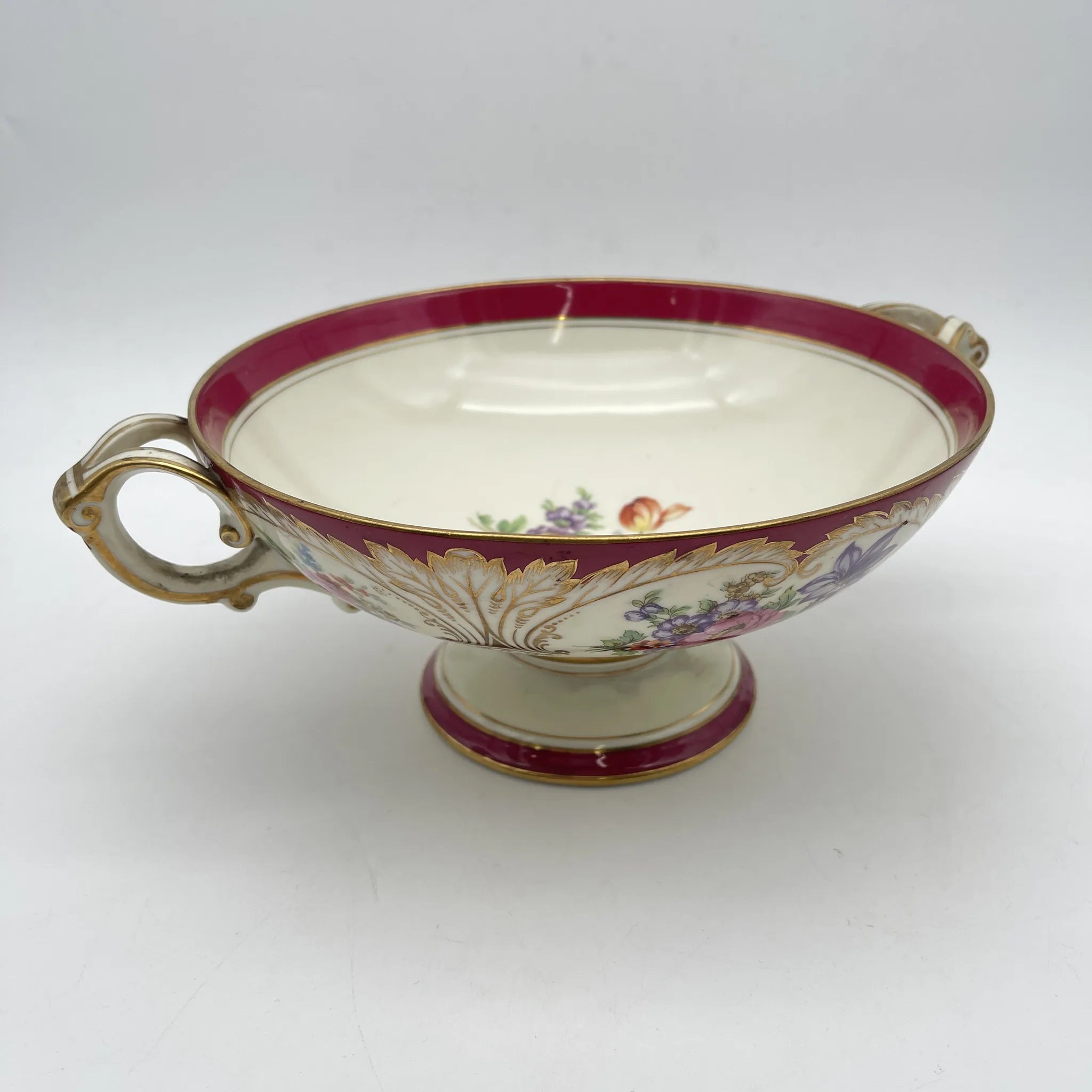 【复古】蜜饯(competer /高台盘子)/ Noritake(紫菜)/估计1910-20s /瓷器/日本/双手柄,金彩
