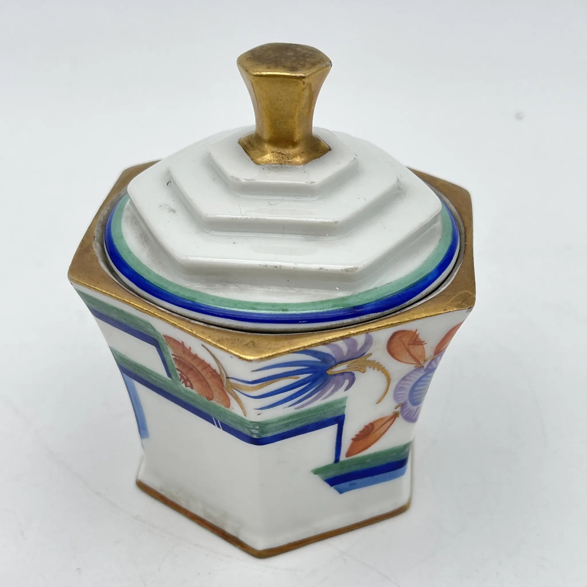 【复古】装饰盒(小盒)/ Langenthal(兰根焦油)/装饰艺术/估计1930-40s /瓷器/瑞士/六角形,final