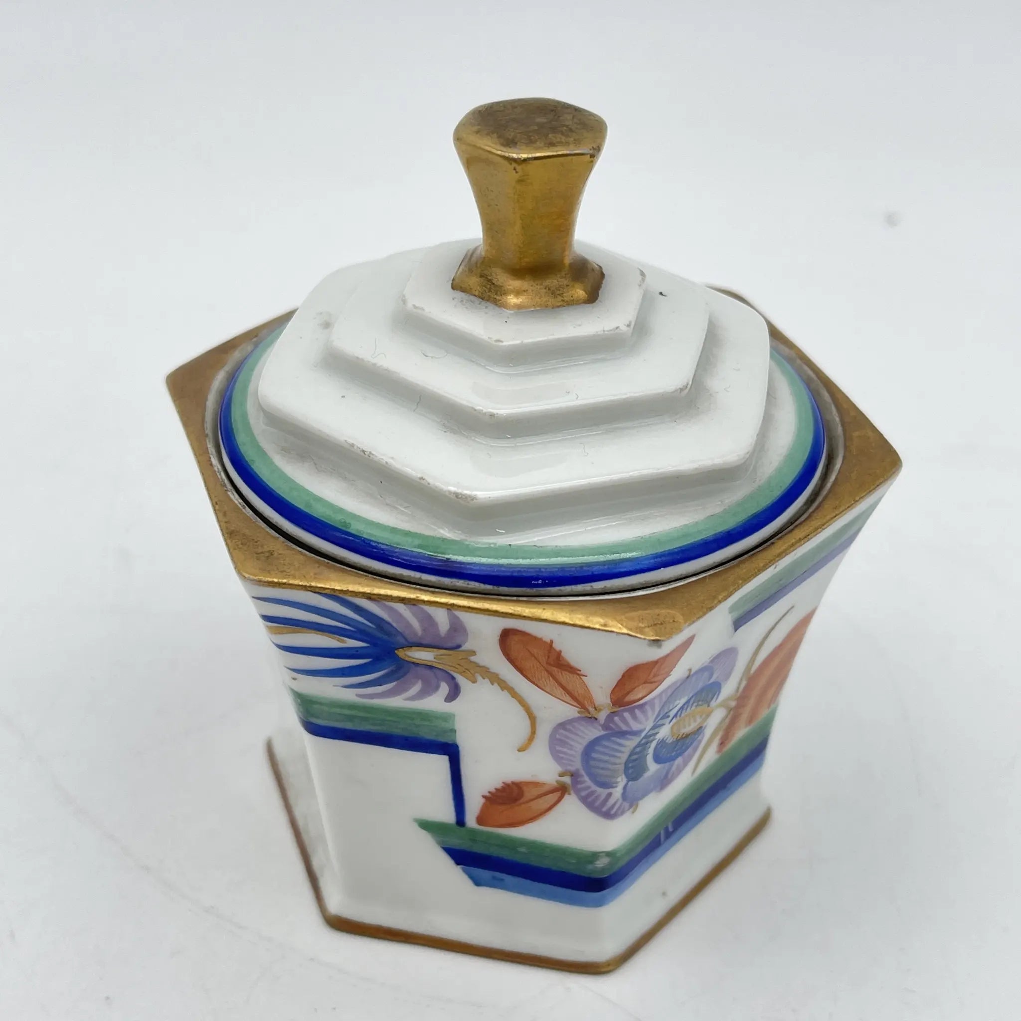 【复古】装饰盒(小盒)/ Langenthal(兰根焦油)/装饰艺术/估计1930-40s /瓷器/瑞士/六角形,final