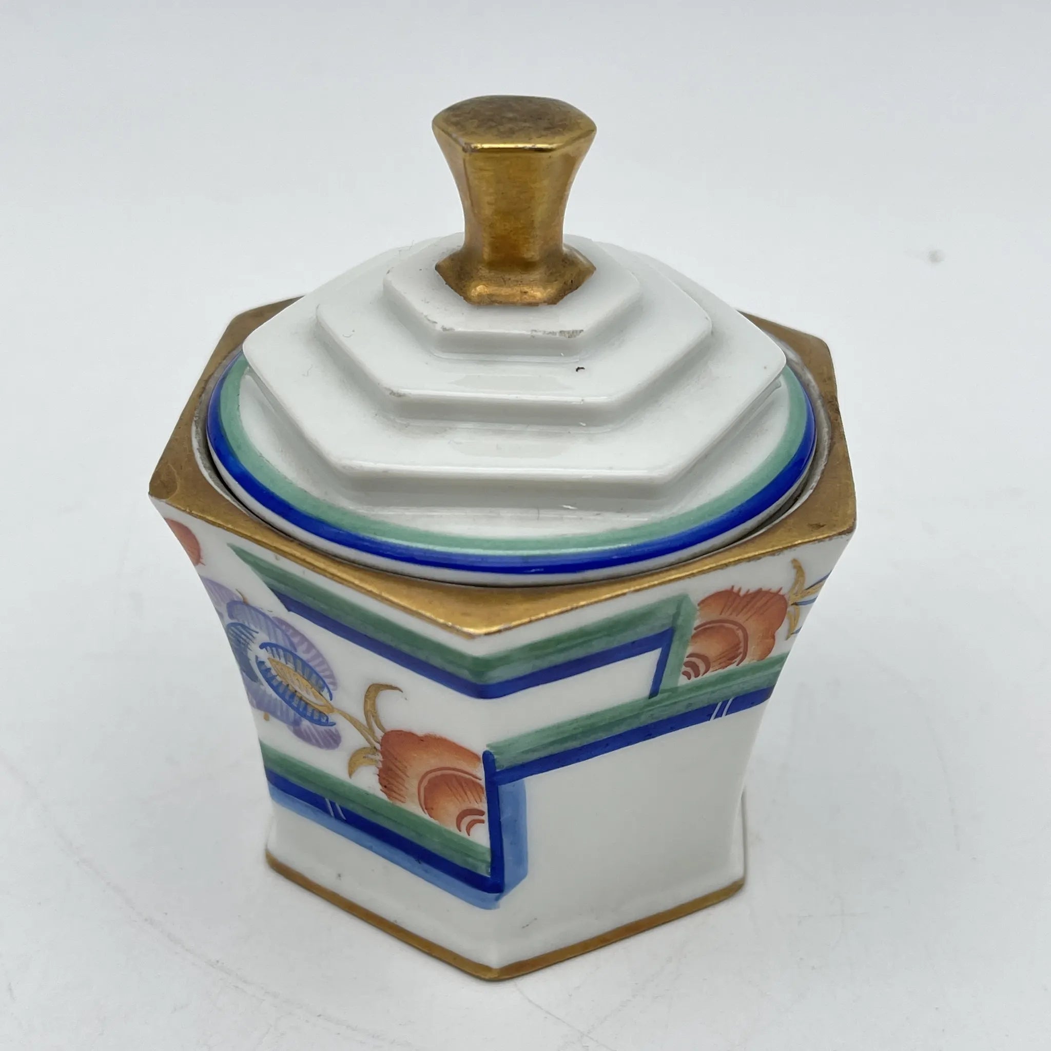 【复古】装饰盒(小盒)/ Langenthal(兰根焦油)/装饰艺术/估计1930-40s /瓷器/瑞士/六角形,final