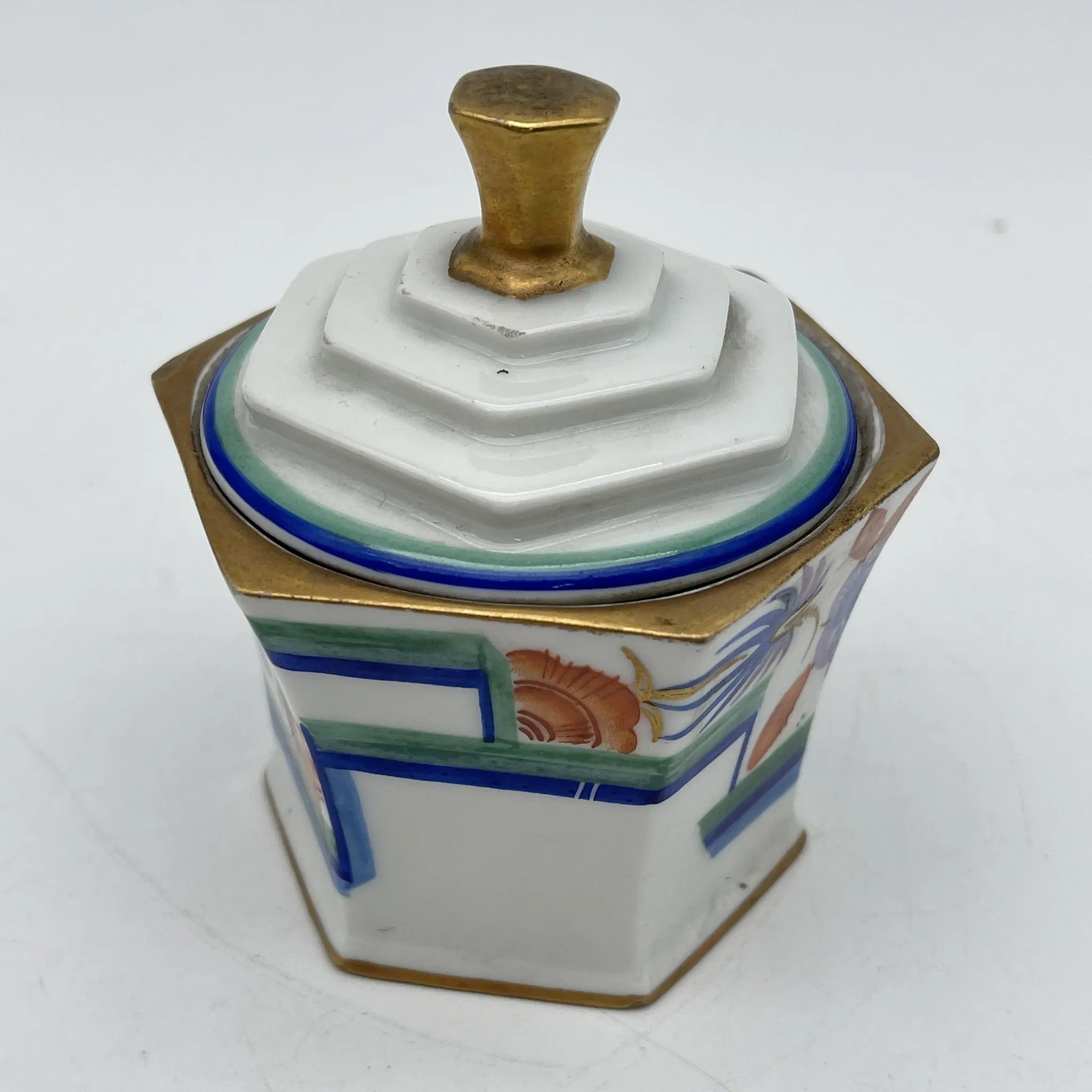 【复古】装饰盒(小盒)/ Langenthal(兰根焦油)/装饰艺术/估计1930-40s /瓷器/瑞士/六角形,final