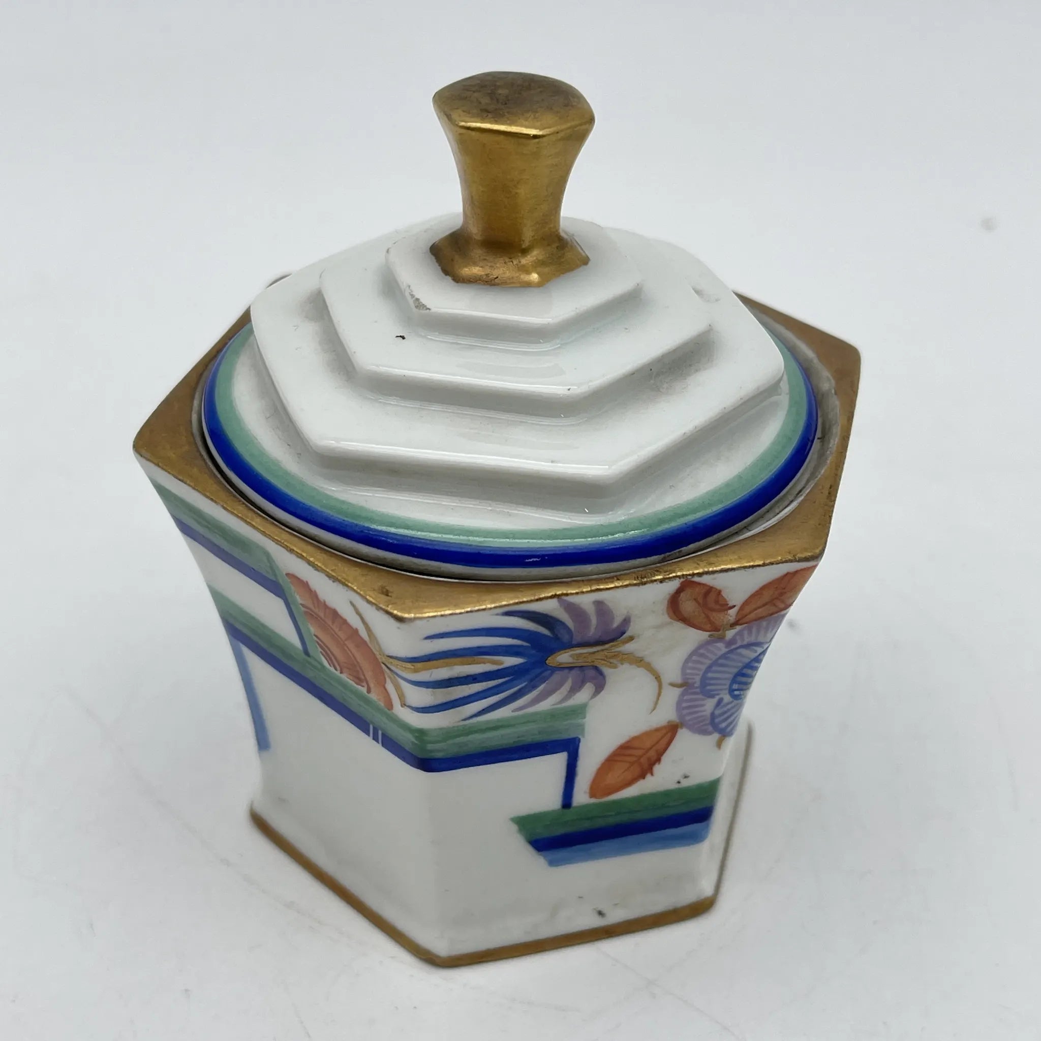 【复古】装饰盒(小盒)/ Langenthal(兰根焦油)/装饰艺术/估计1930-40s /瓷器/瑞士/六角形,final