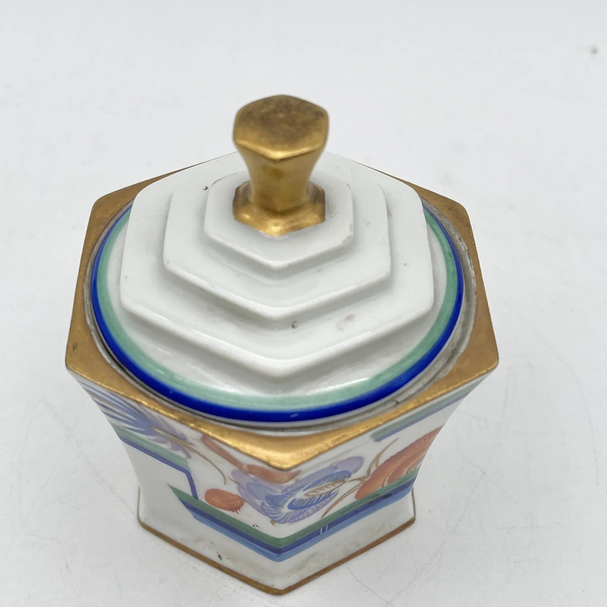 【复古】装饰盒(小盒)/ Langenthal(兰根焦油)/装饰艺术/估计1930-40s /瓷器/瑞士/六角形,final
