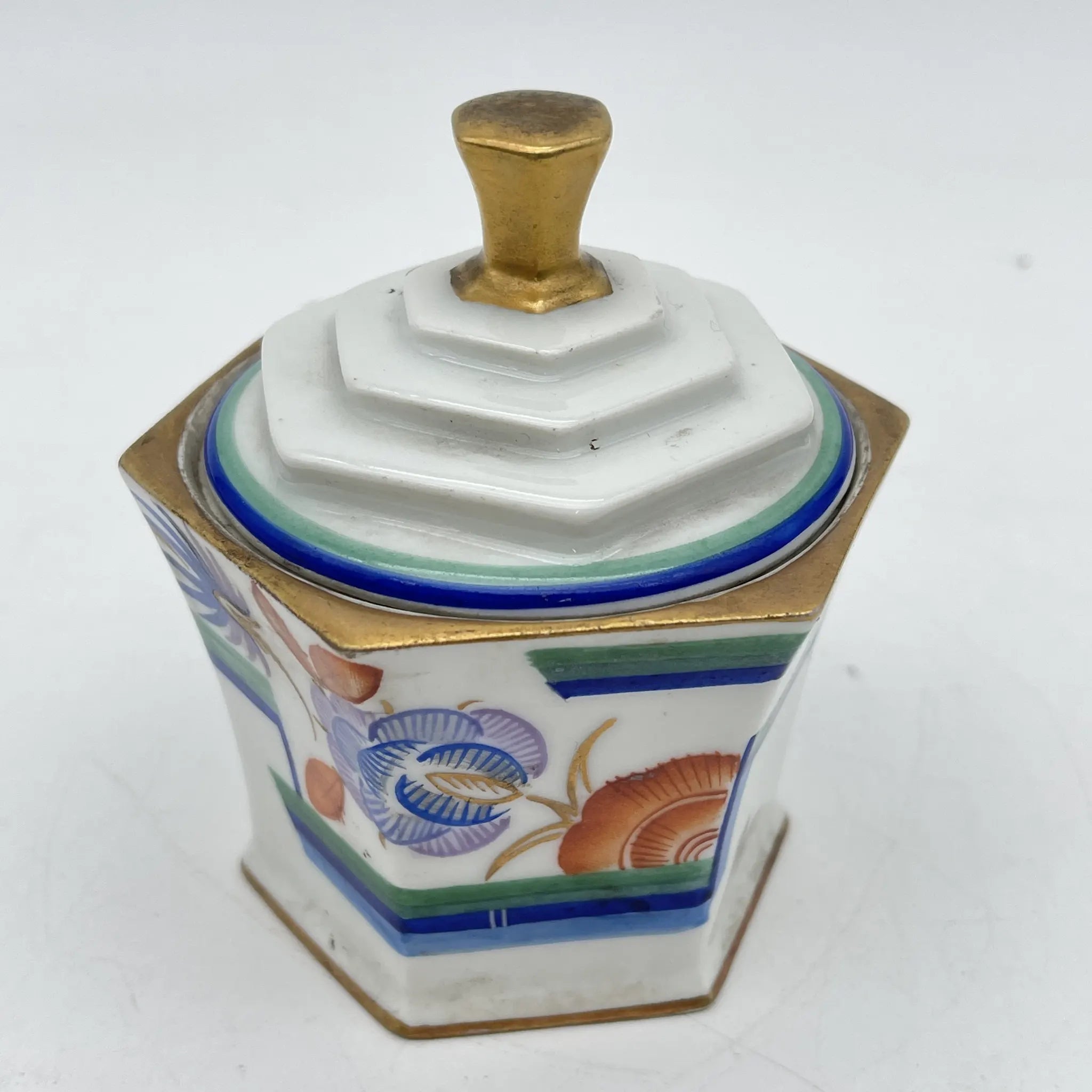 【复古】装饰盒(小盒)/ Langenthal(兰根焦油)/装饰艺术/估计1930-40s /瓷器/瑞士/六角形,final
