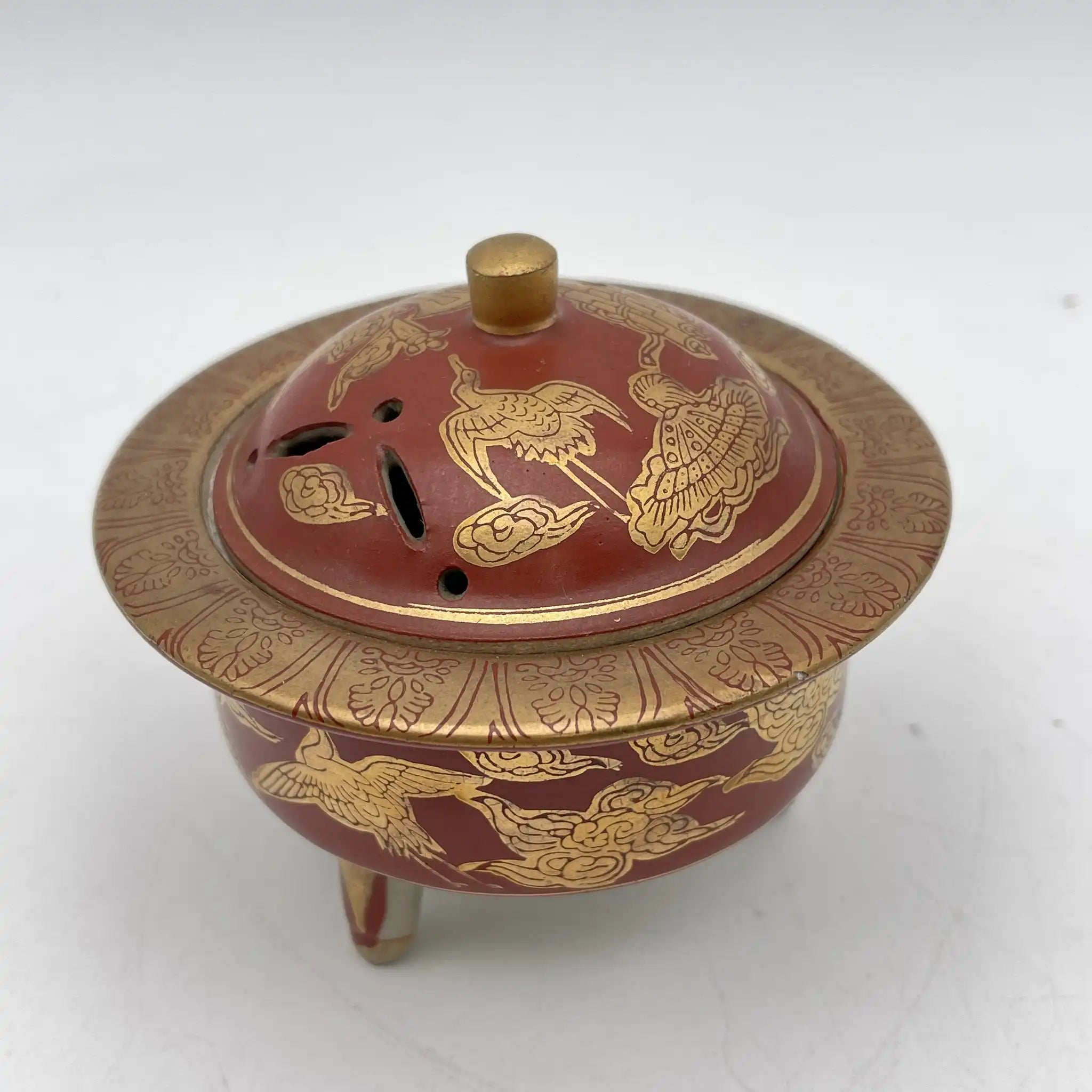 【骨董品】 香炉 / 永楽 / 明治末-大正 / 陶器 / 日本 / 鳳凰, 宝尽くし文, 三足