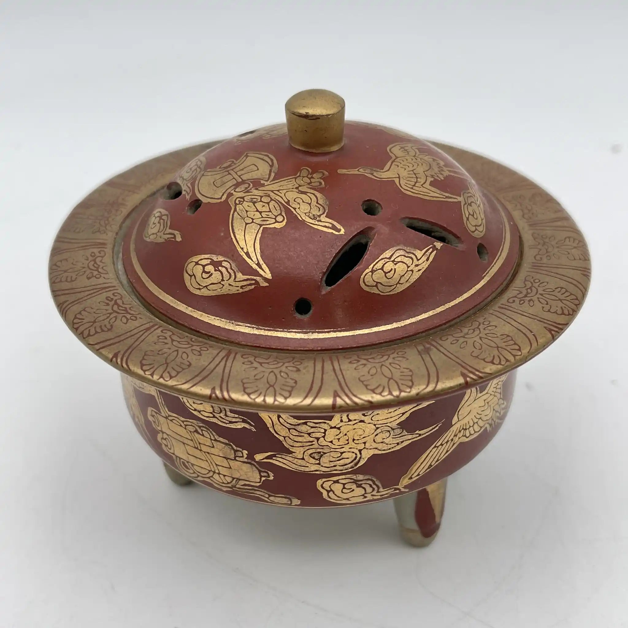 【骨董品】 香炉 / 永楽 / 明治末-大正 / 陶器 / 日本 / 鳳凰, 宝尽くし文, 三足