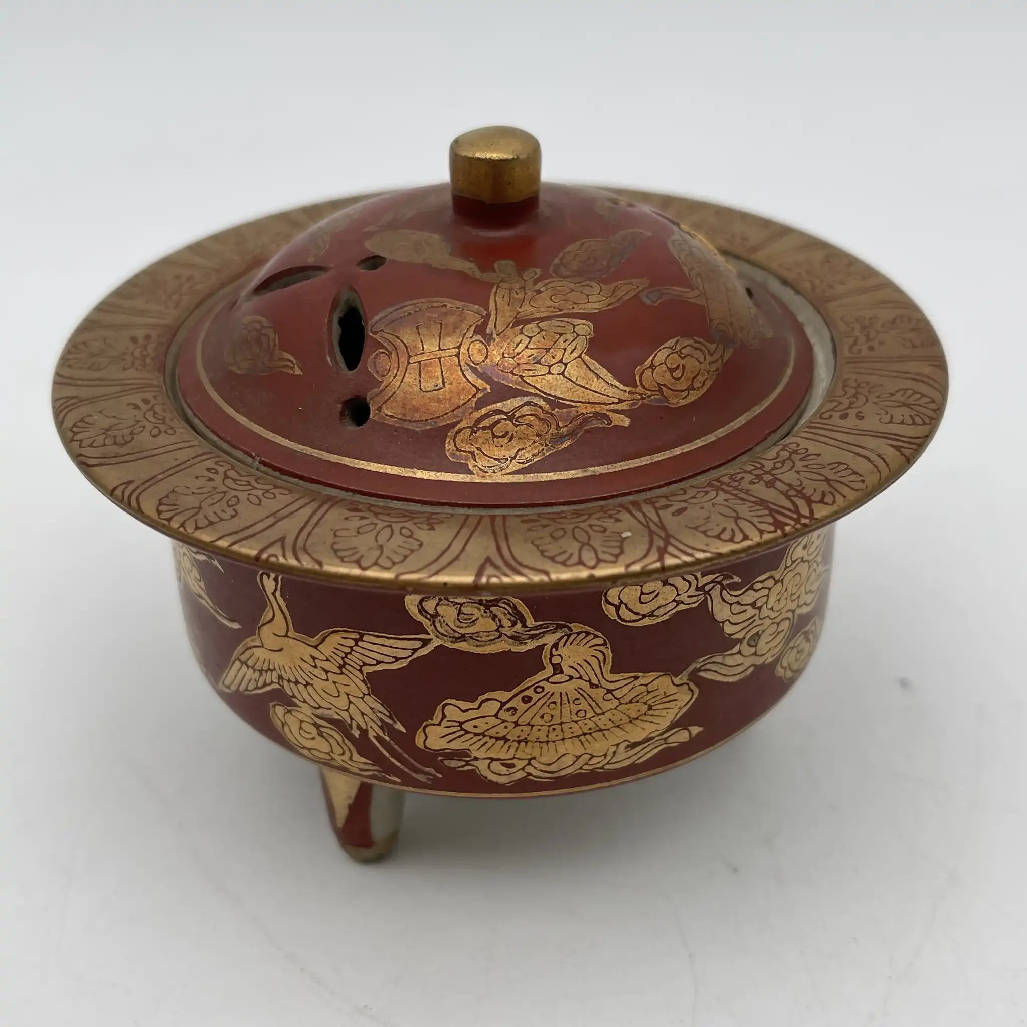 【骨董品】 香炉 / 永楽 / 明治末-大正 / 陶器 / 日本 / 鳳凰, 宝尽くし文, 三足
