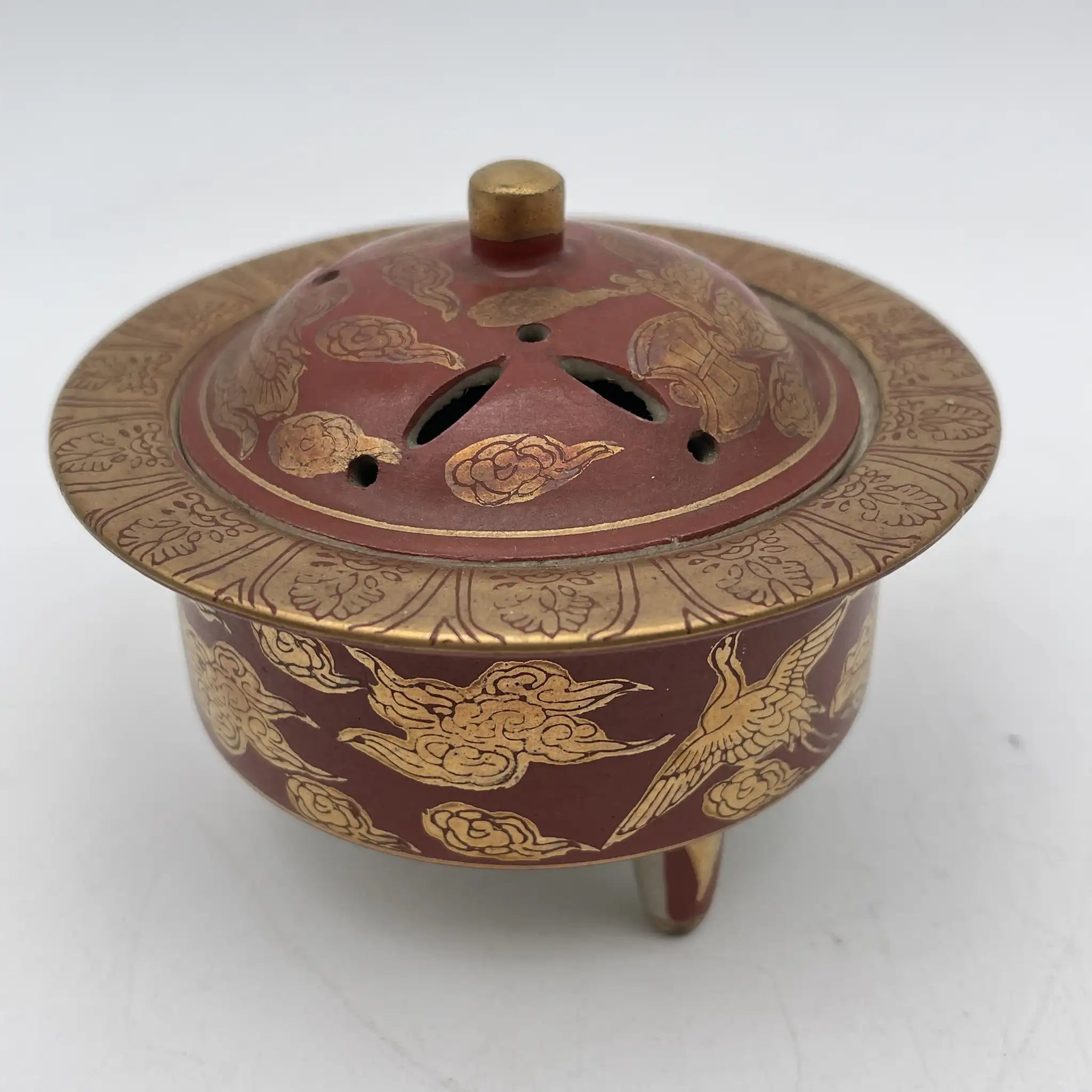 【骨董品】 香炉 / 永楽 / 明治末-大正 / 陶器 / 日本 / 鳳凰, 宝尽くし文, 三足