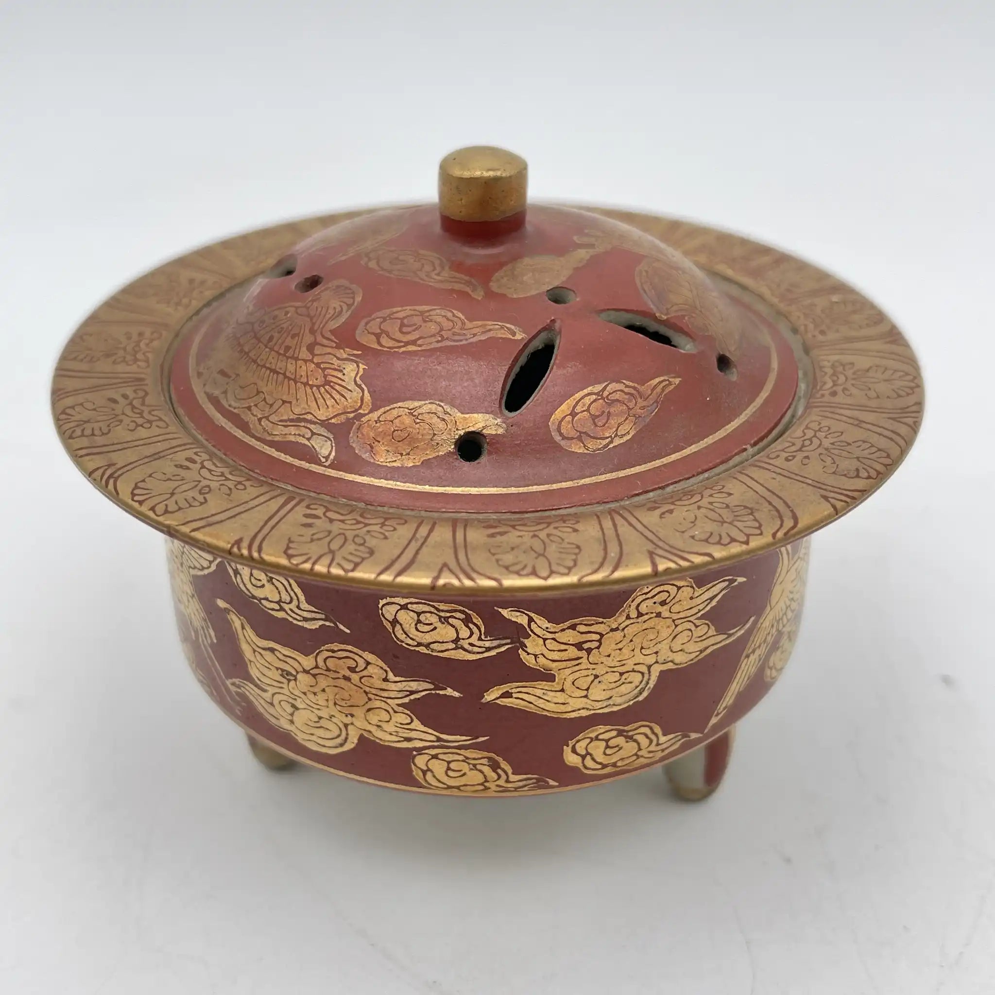 【骨董品】 香炉 / 永楽 / 明治末-大正 / 陶器 / 日本 / 鳳凰, 宝尽くし文, 三足