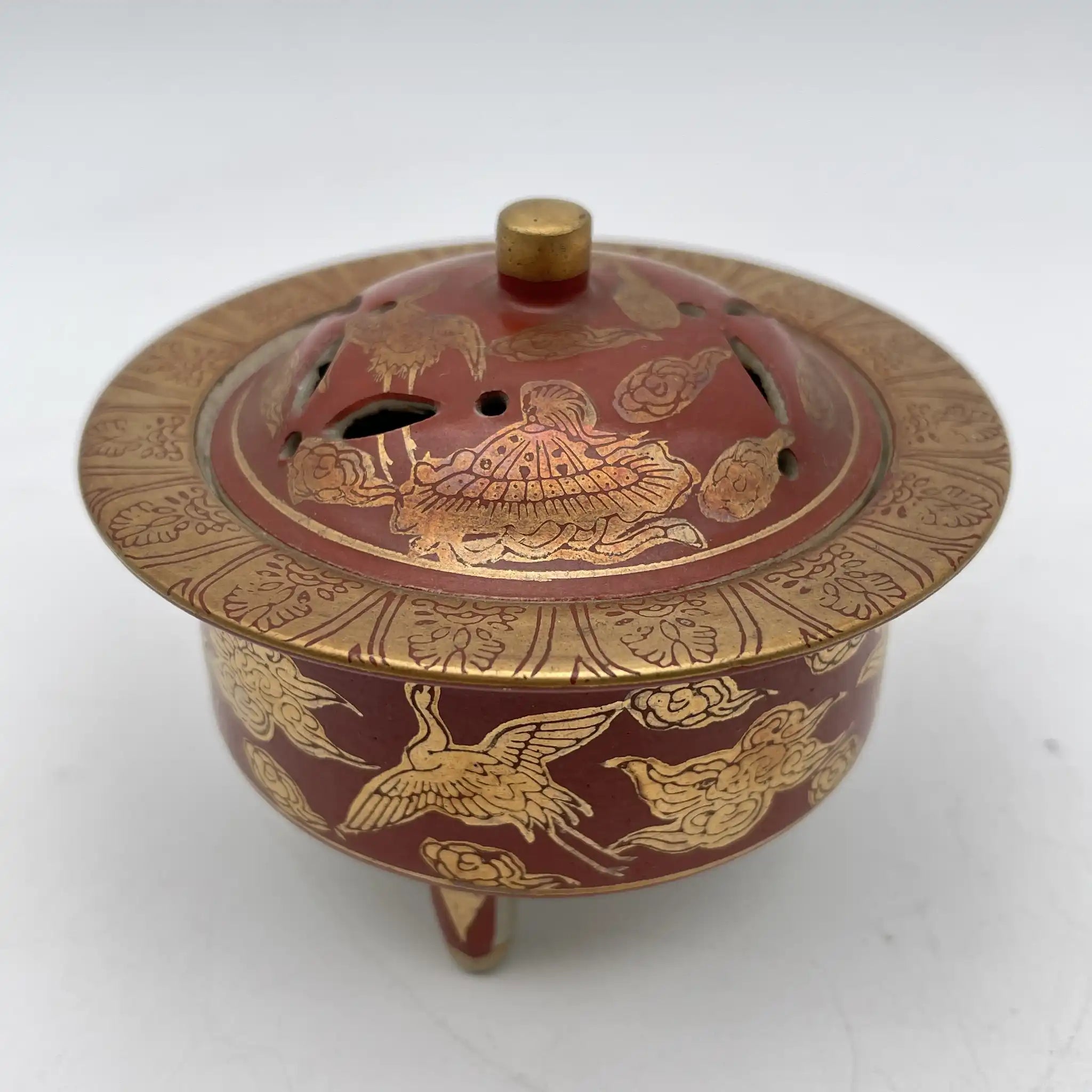 【骨董品】 香炉 / 永楽 / 明治末-大正 / 陶器 / 日本 / 鳳凰, 宝尽くし文, 三足