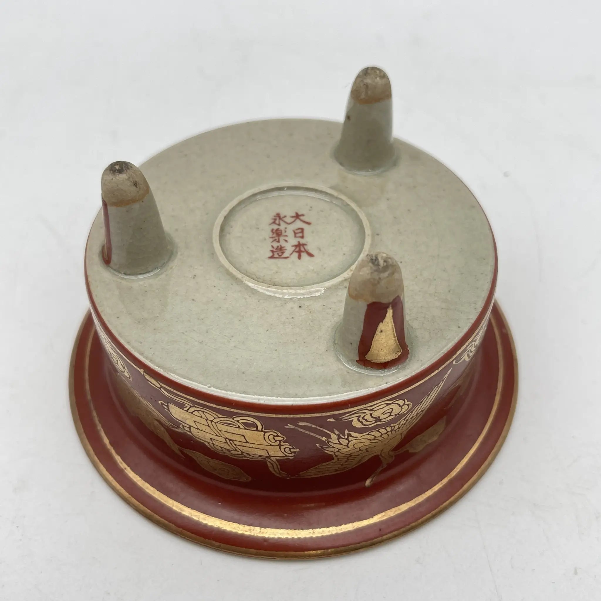 【骨董品】 香炉 / 永楽 / 明治末-大正 / 陶器 / 日本 / 鳳凰, 宝尽くし文, 三足