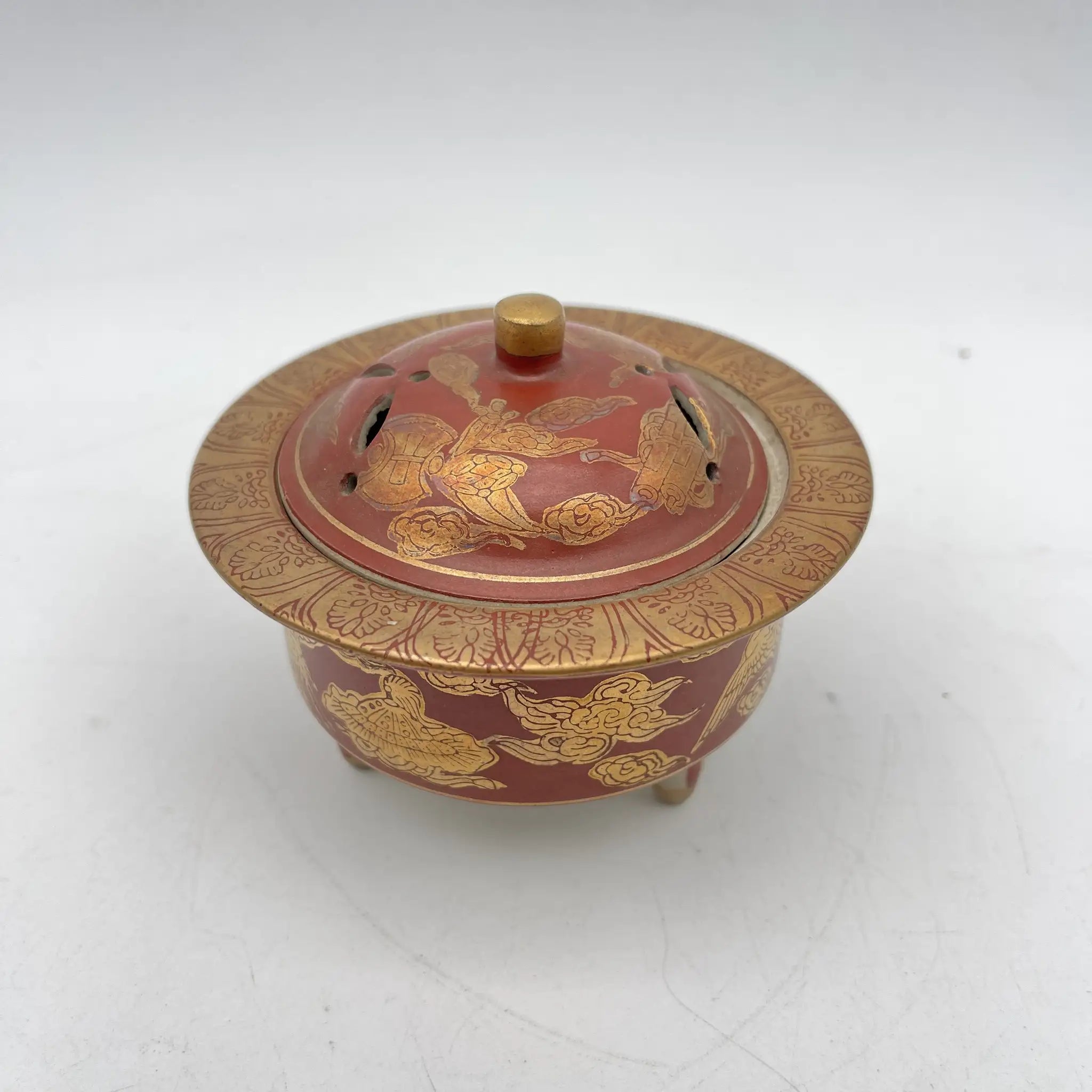 【骨董品】 香炉 / 永楽 / 明治末-大正 / 陶器 / 日本 / 鳳凰, 宝尽くし文, 三足