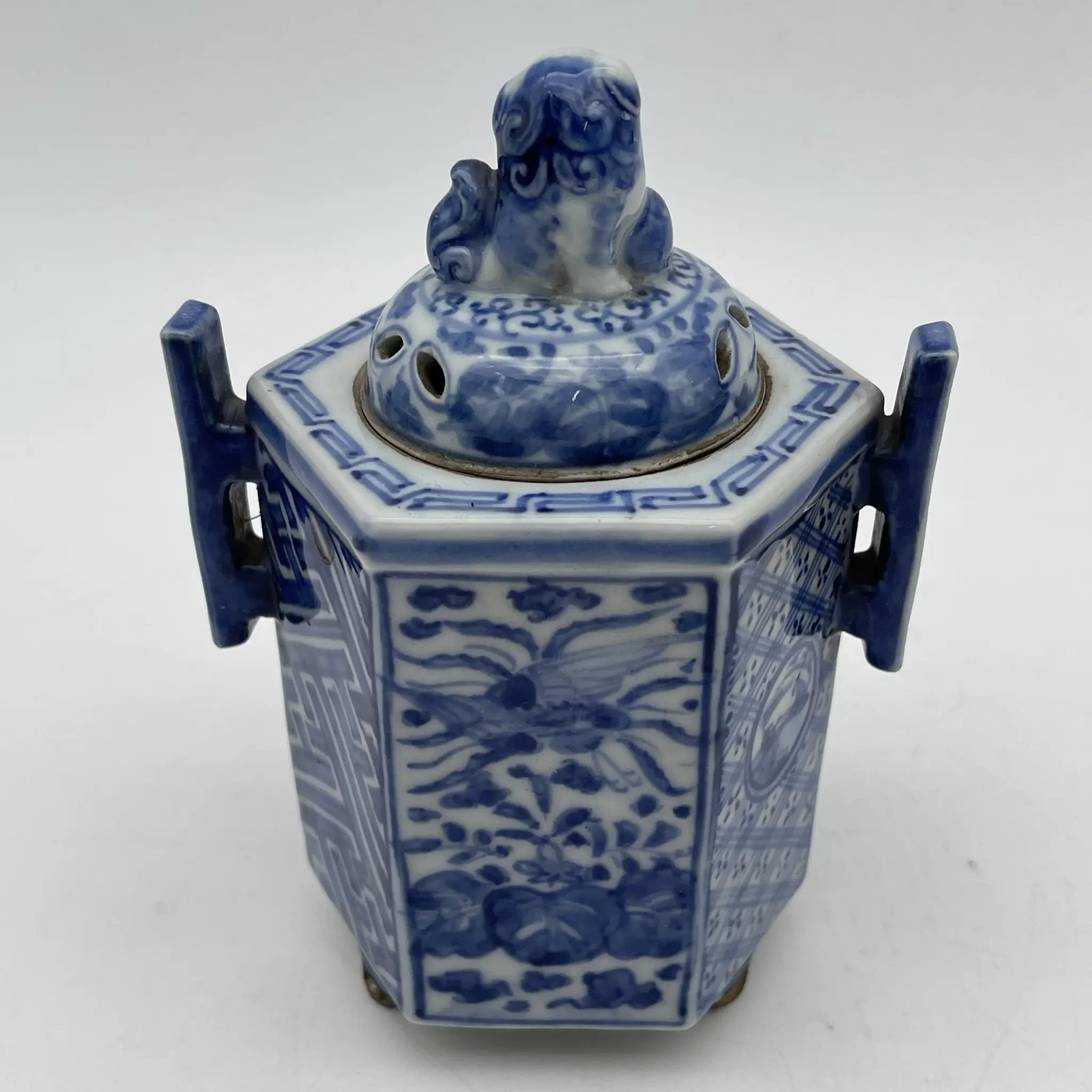 【复古】香炉/祥瑞/推测20c中后期/瓷器/日本/狮子,凤凰,青花