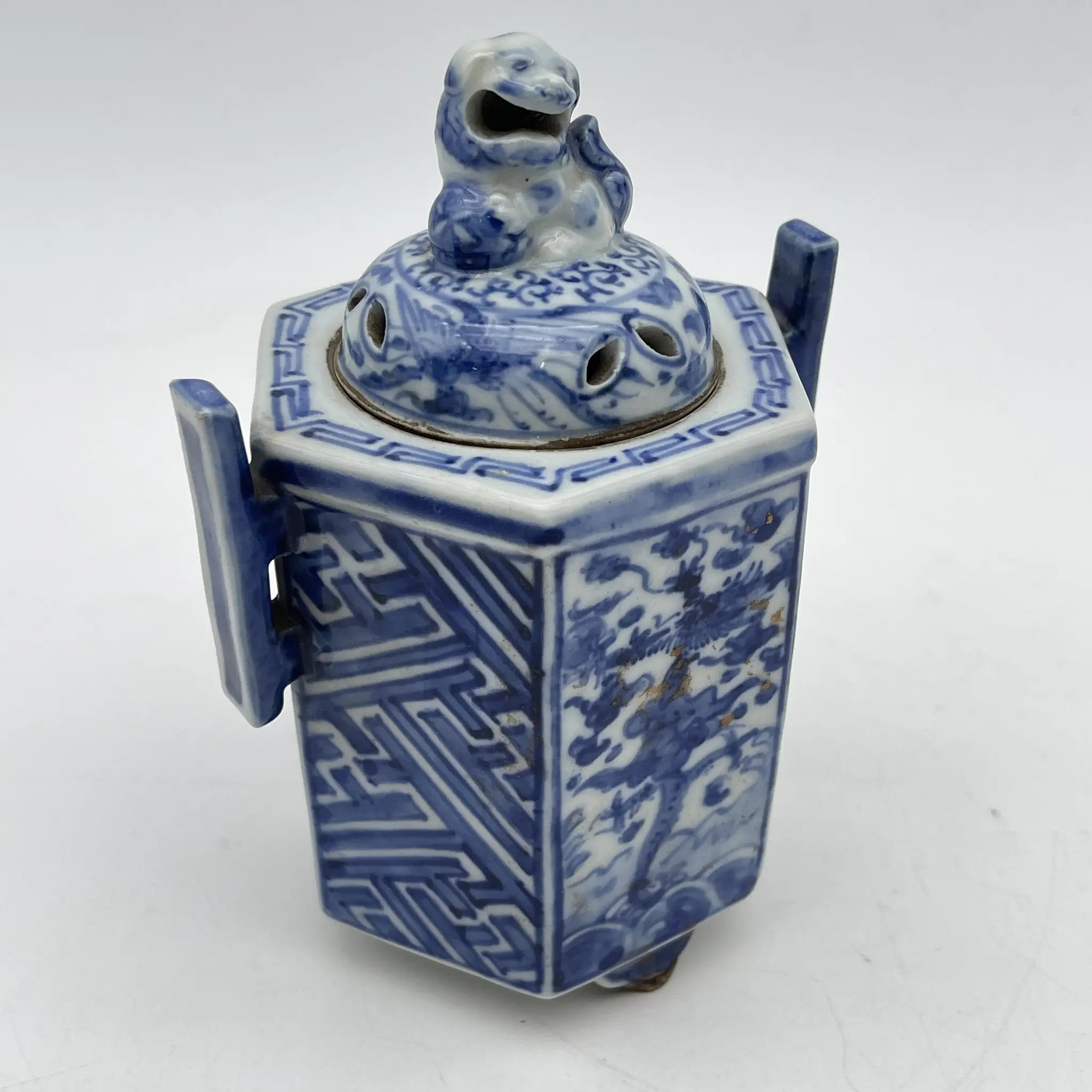 【复古】香炉/祥瑞/推测20c中后期/瓷器/日本/狮子,凤凰,青花