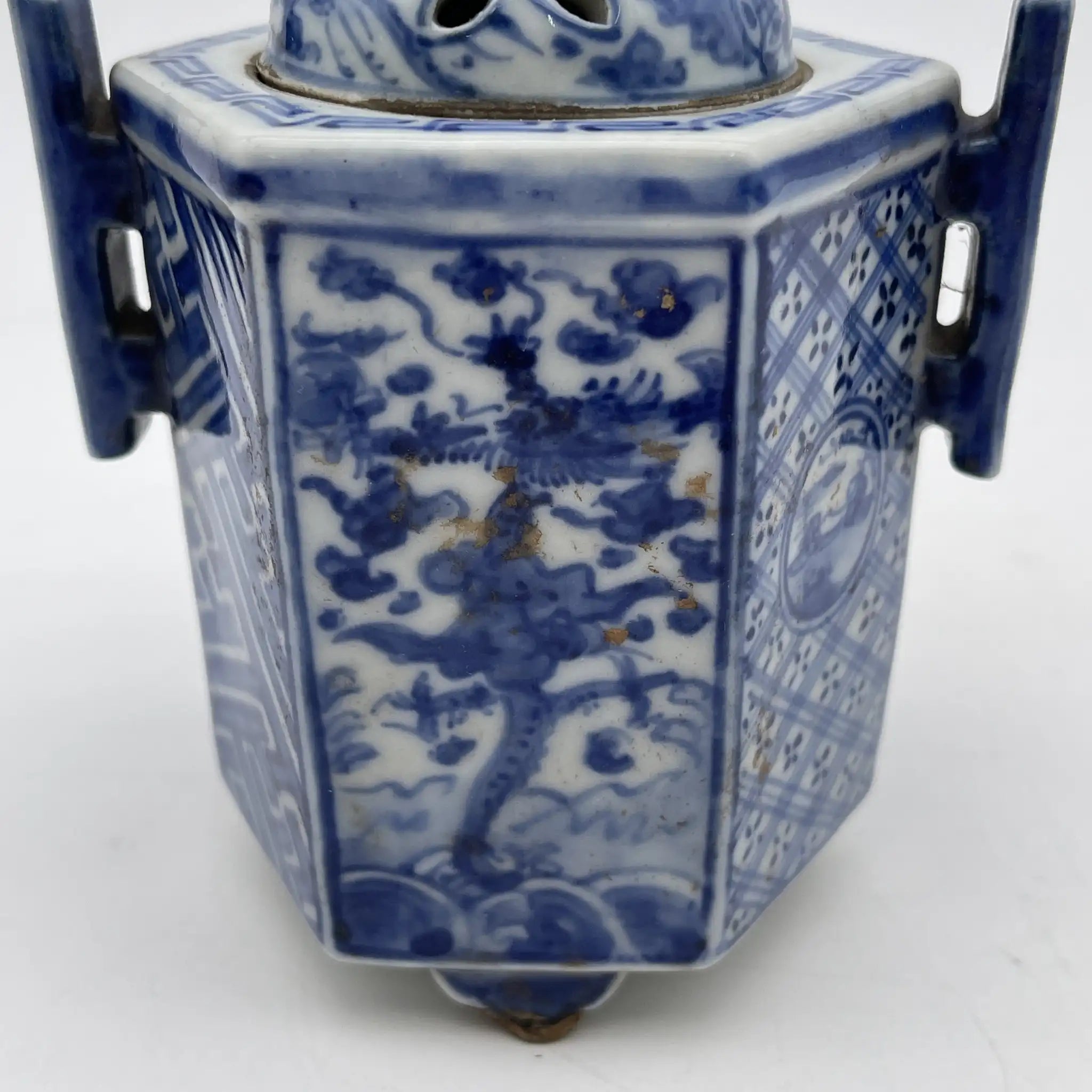 【复古】香炉/祥瑞/推测20c中后期/瓷器/日本/狮子,凤凰,青花