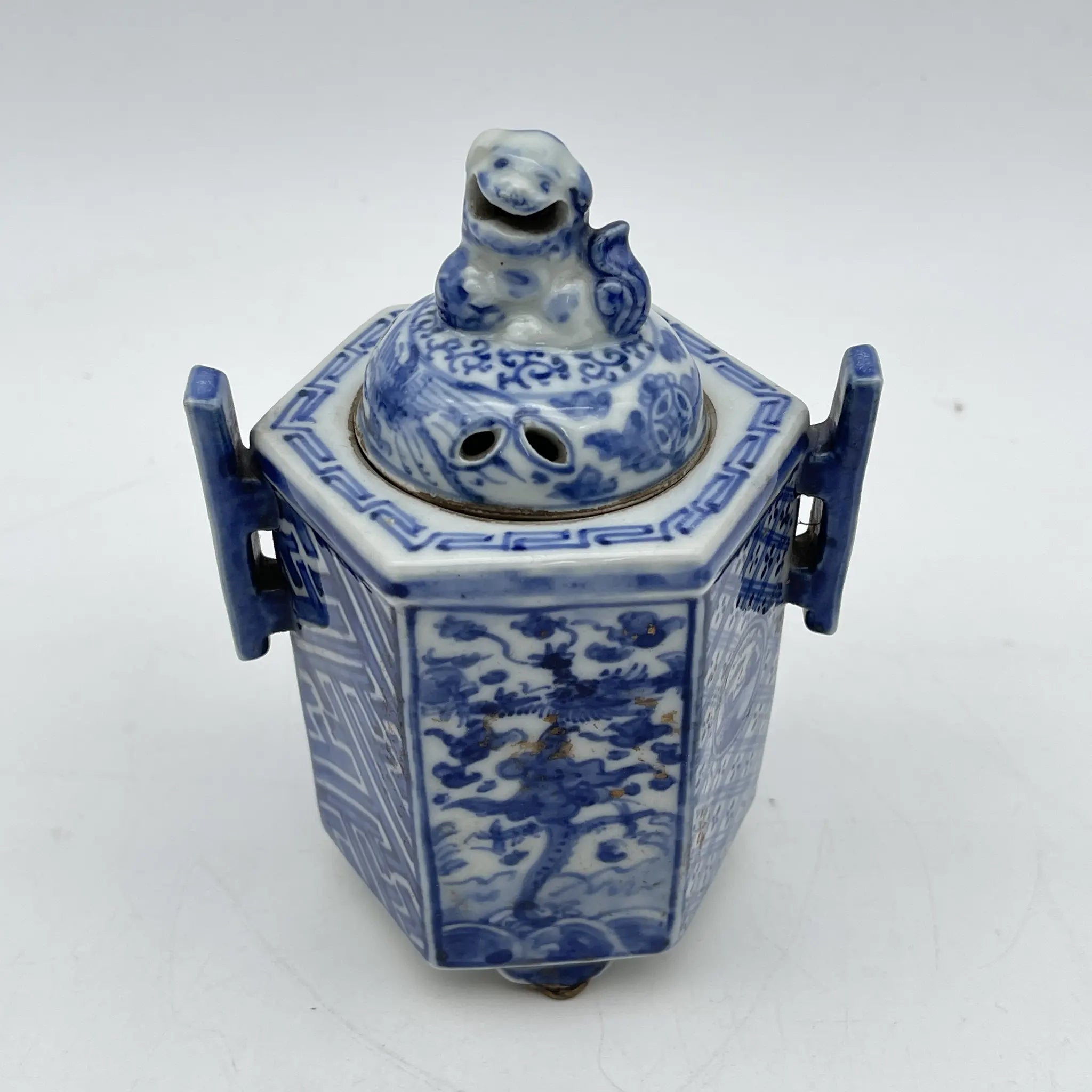 【复古】香炉/祥瑞/推测20c中后期/瓷器/日本/狮子,凤凰,青花