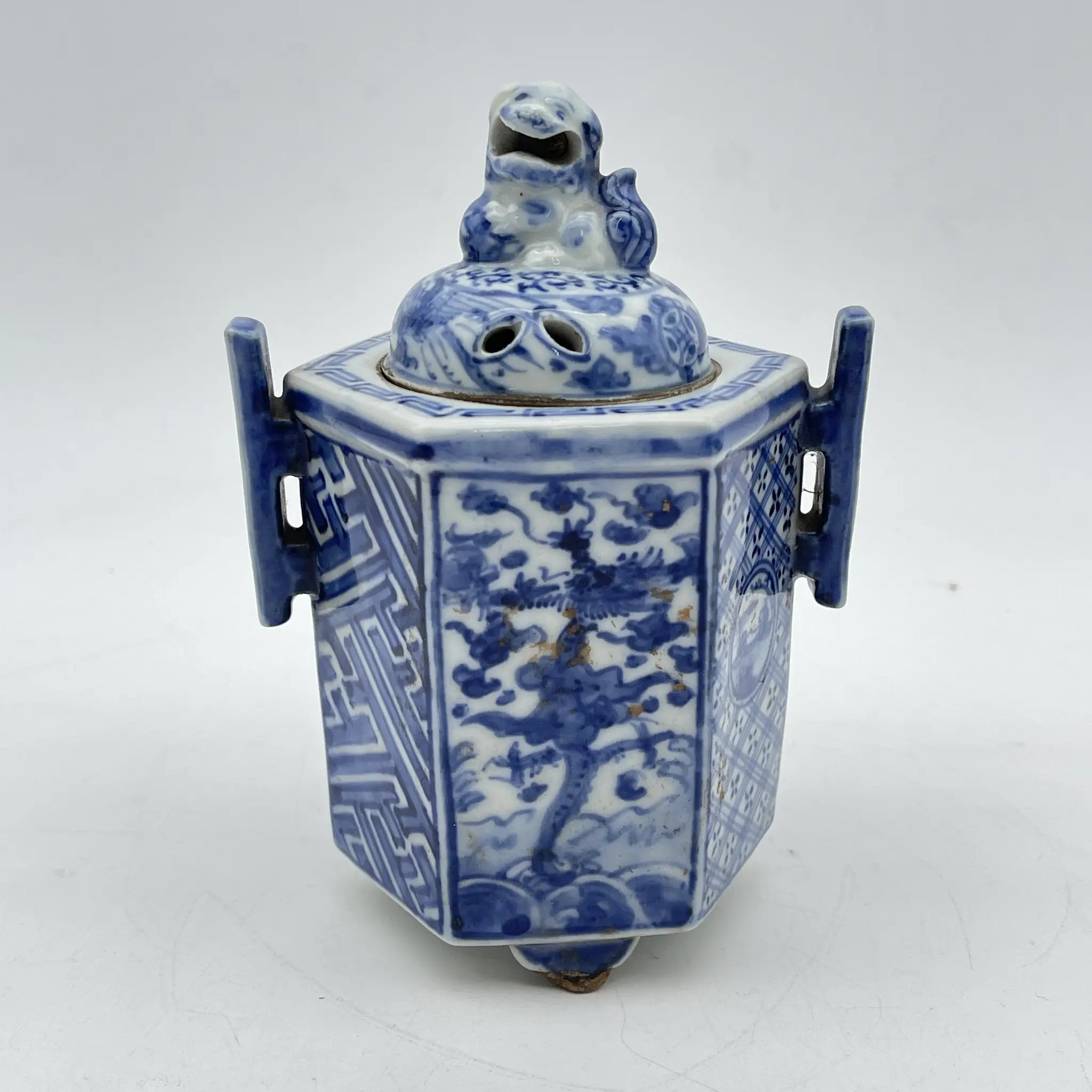 【复古】香炉/祥瑞/推测20c中后期/瓷器/日本/狮子,凤凰,青花