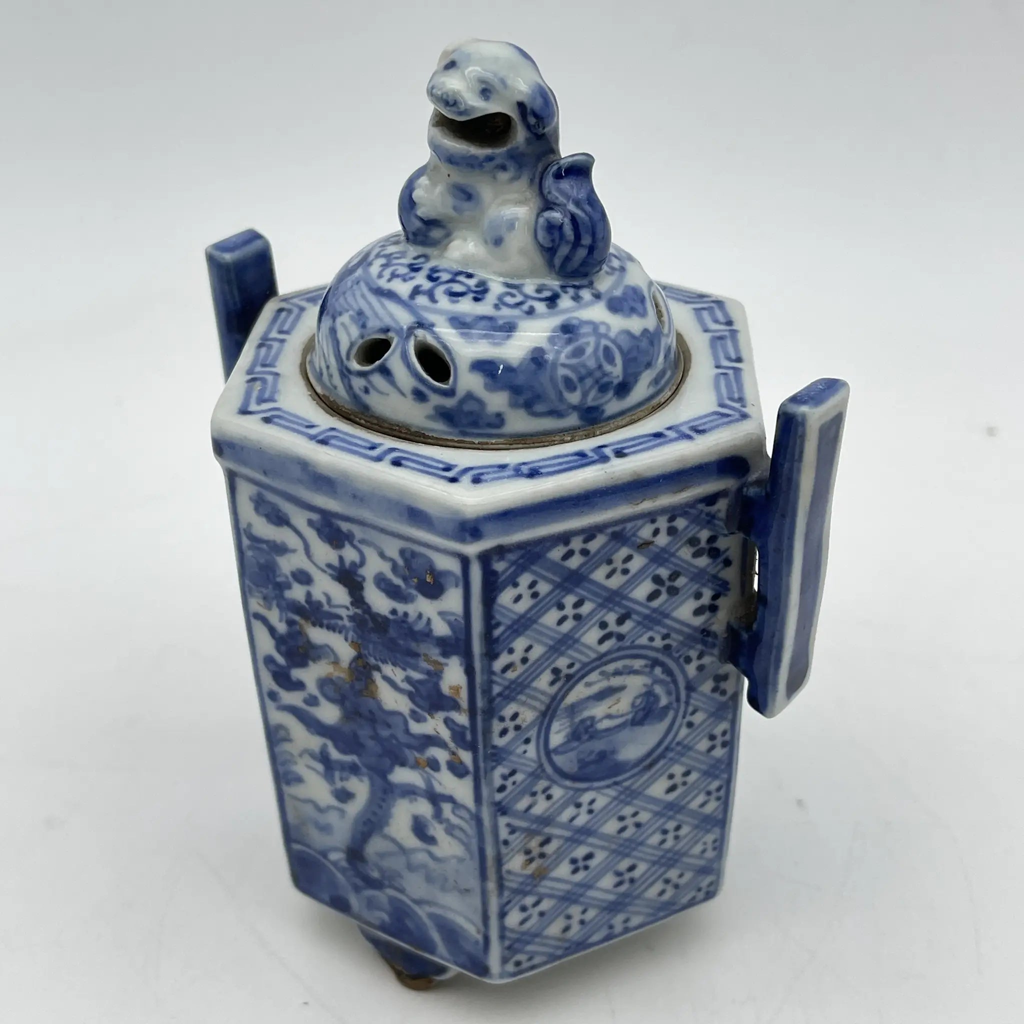 【复古】香炉/祥瑞/推测20c中后期/瓷器/日本/狮子,凤凰,青花