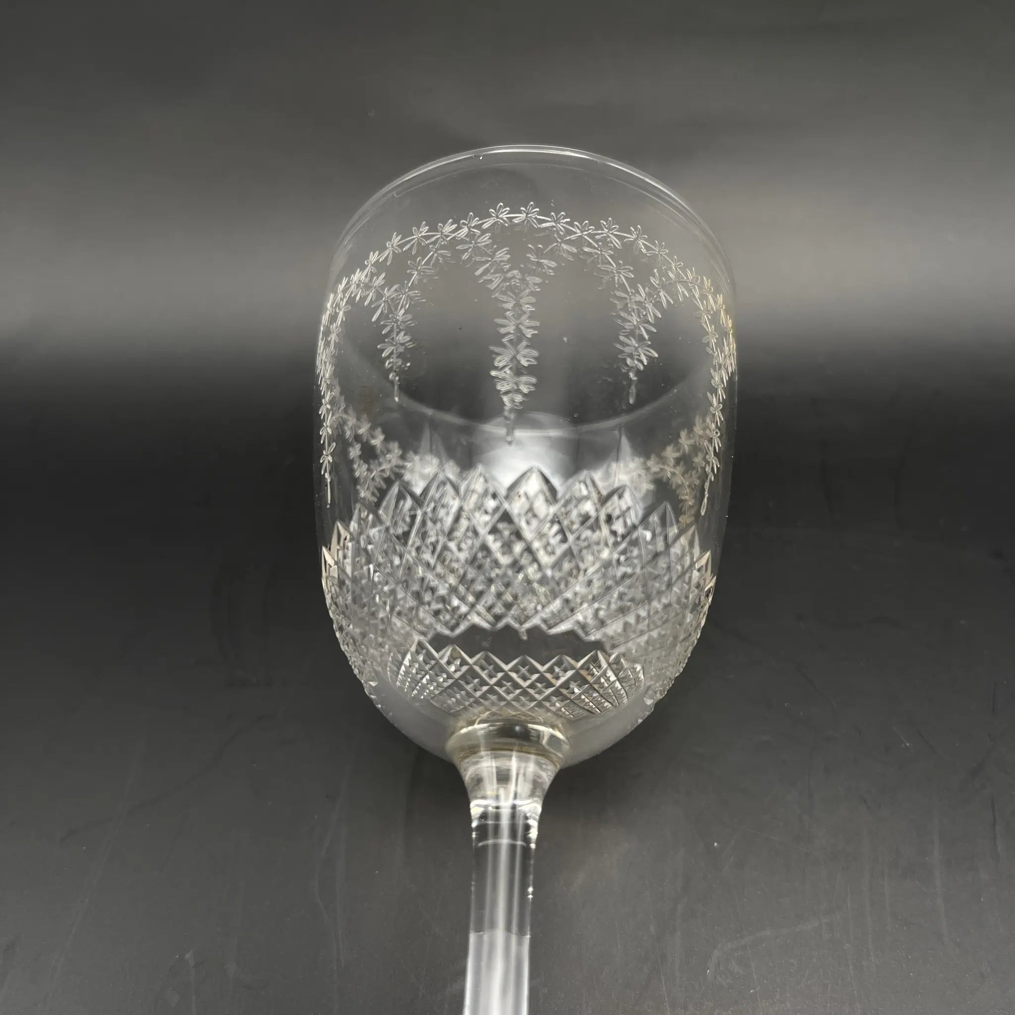 【葡萄酒】酒杯/估计1900左右/玻璃/法国/蚀刻,加兰,钻石切割