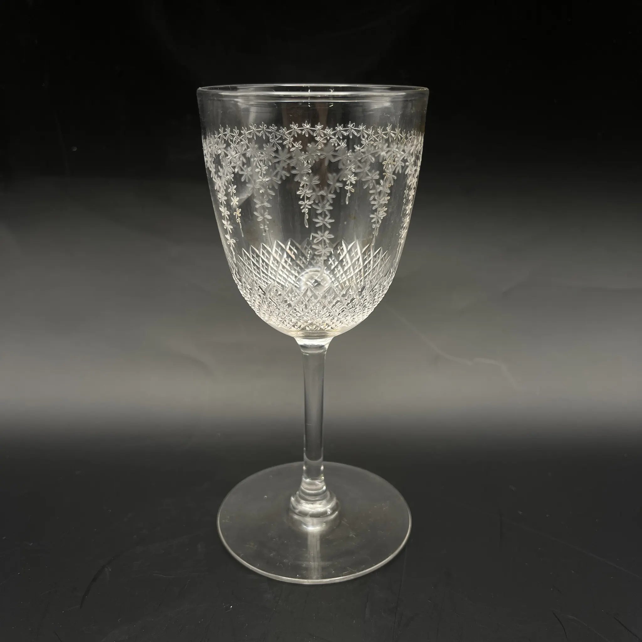 【葡萄酒】酒杯/估计1900左右/玻璃/法国/蚀刻,加兰,钻石切割