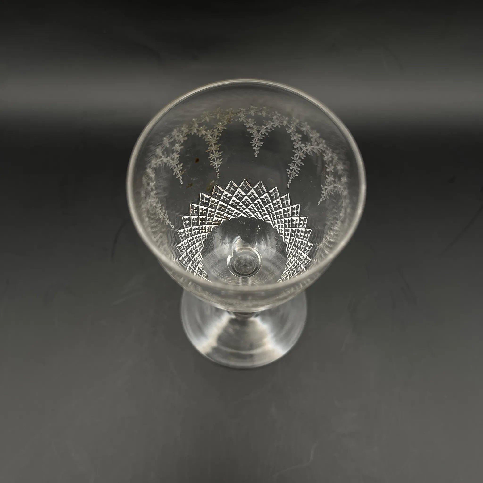 【葡萄酒】酒杯/估计1900左右/玻璃/法国/蚀刻,加兰,钻石切割
