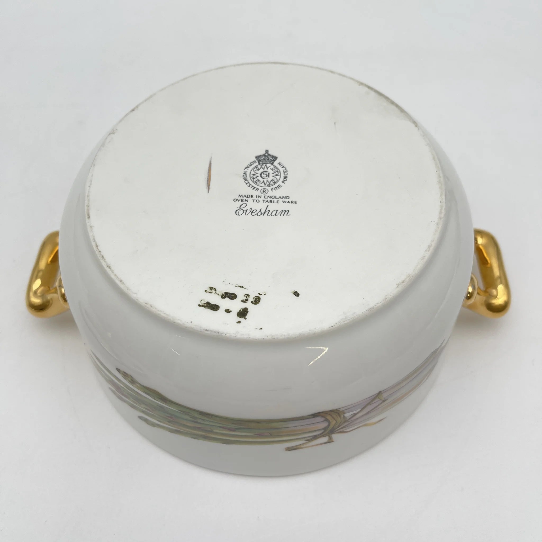 【リユース】 キャセロール (蓋付き深型グラタン皿) / Royal Worcester / Evesham / 推定1980-90s / Bone China / イギリス / ボタニカルアート, 金彩