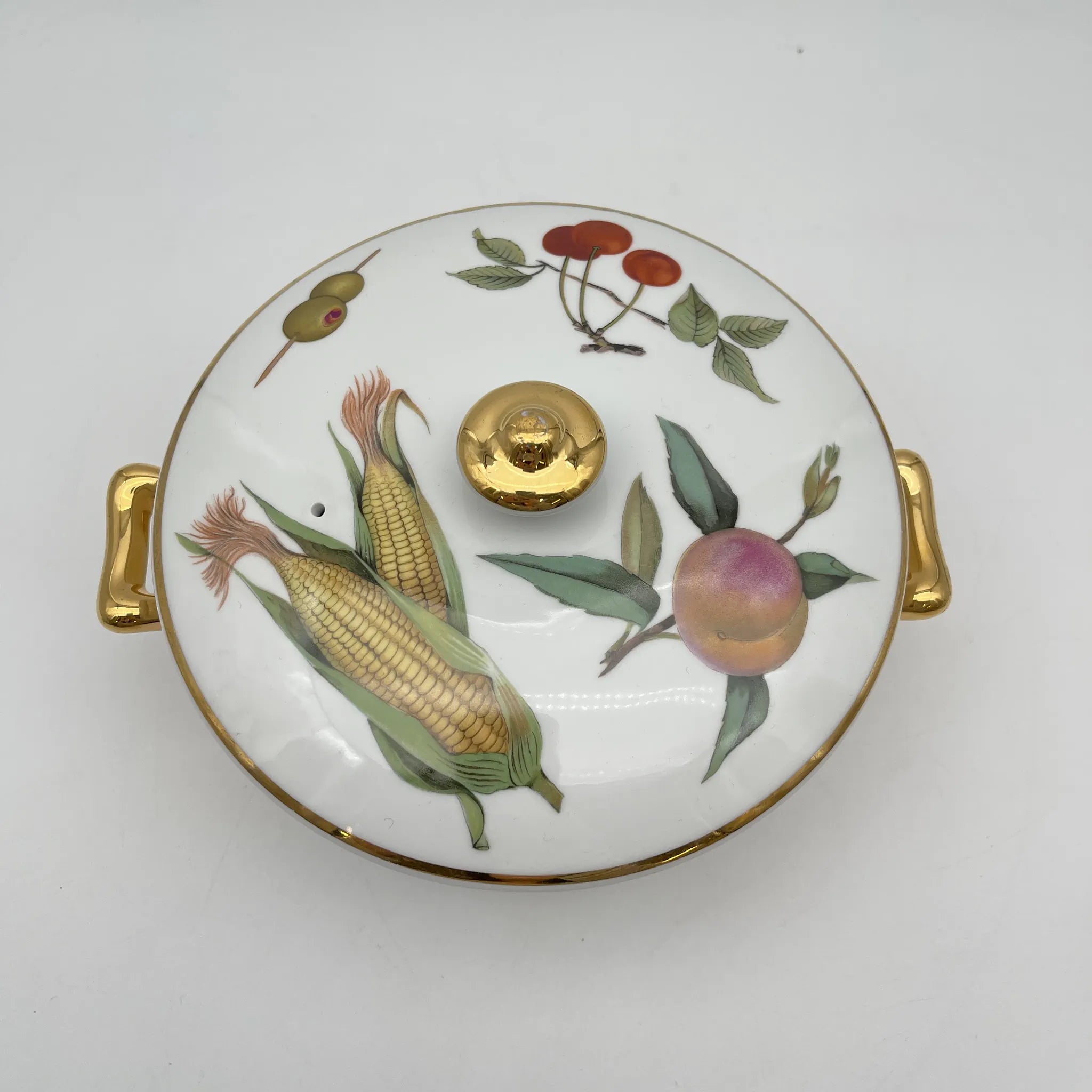 【リユース】 キャセロール (蓋付き深型グラタン皿) / Royal Worcester / Evesham / 推定1980-90s / Bone China / イギリス / ボタニカルアート, 金彩