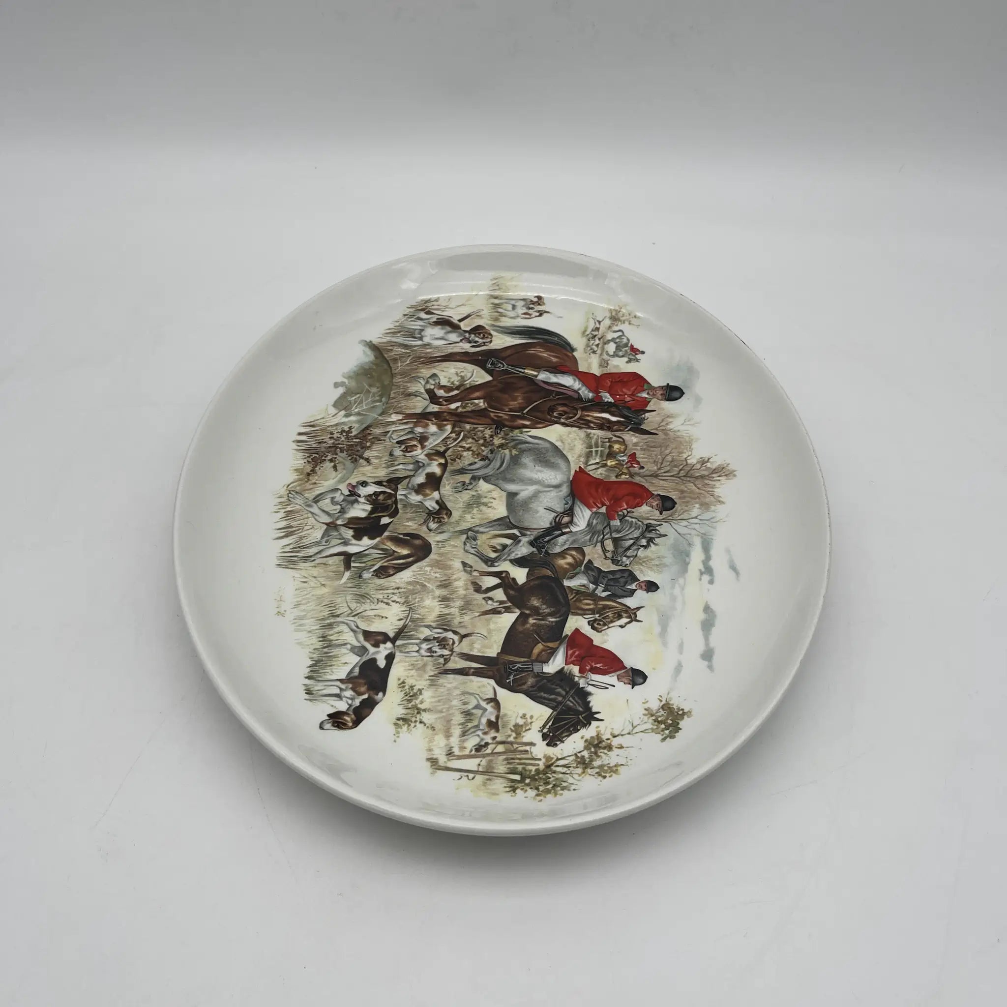 【复古】椭圆形盘子/ Barker Brothers / Royal Tudor Ware /估计20c中期/铁石/英国/绘画盘子,狩猎风景