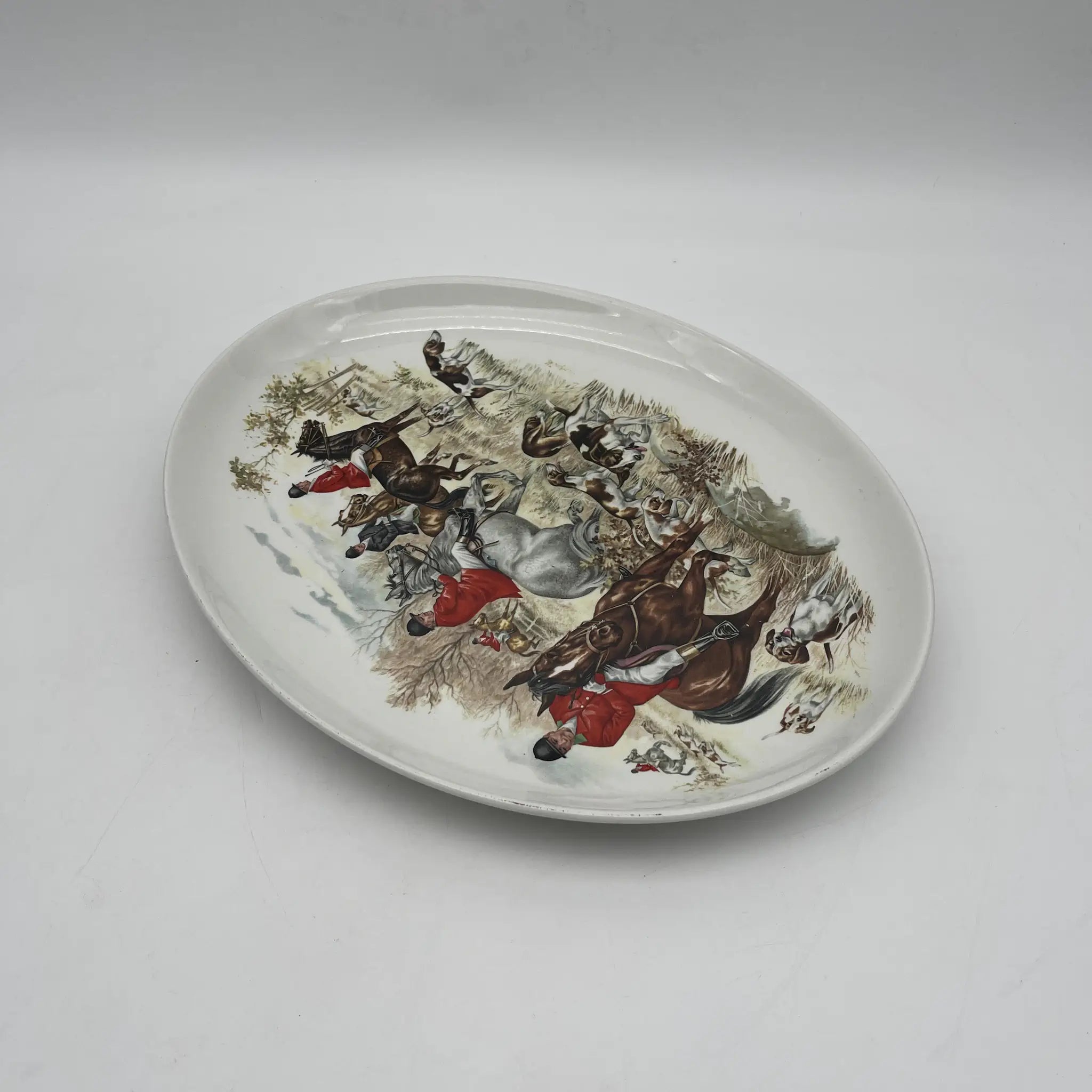 【复古】椭圆形盘子/ Barker Brothers / Royal Tudor Ware /估计20c中期/铁石/英国/绘画盘子,狩猎风景