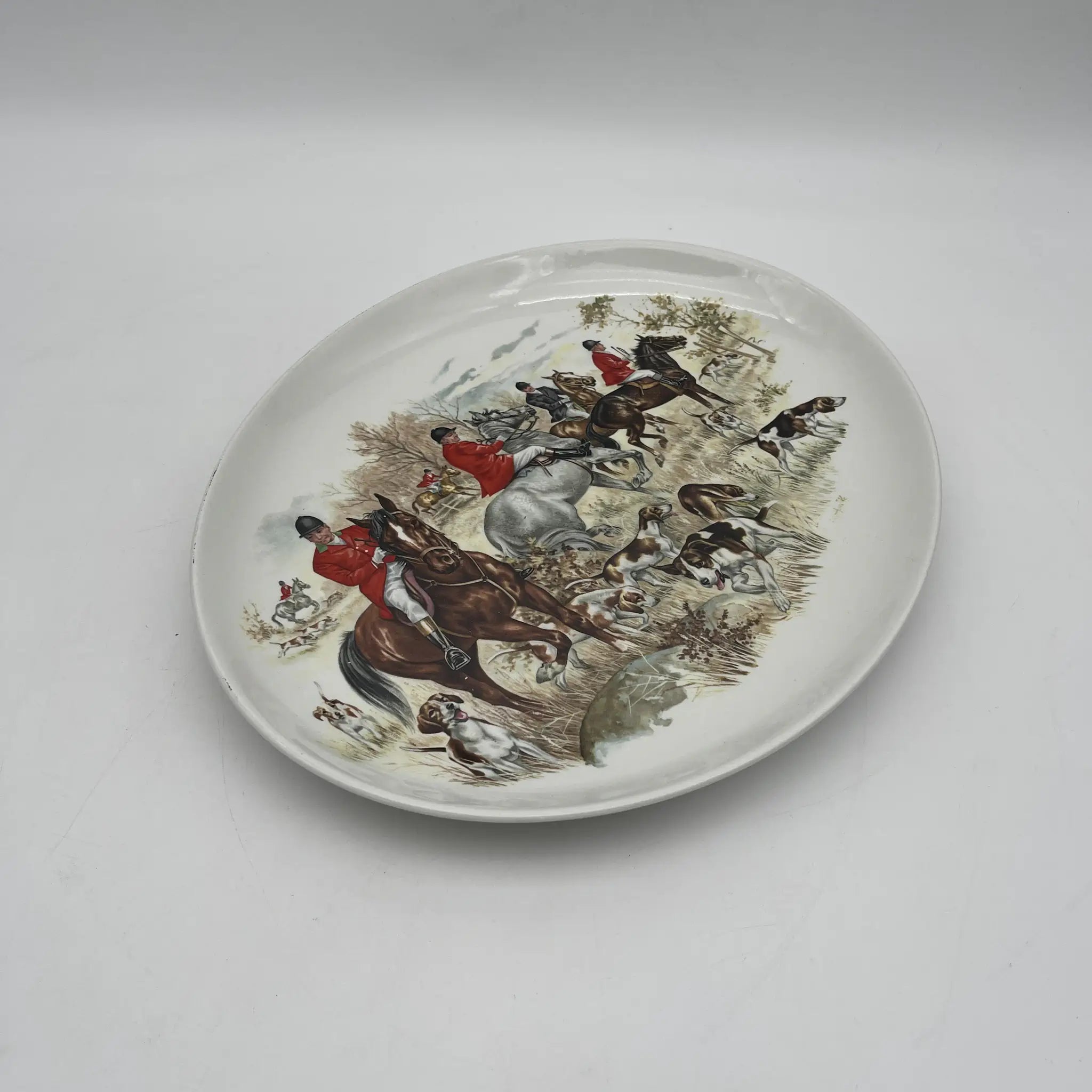 【复古】椭圆形盘子/ Barker Brothers / Royal Tudor Ware /估计20c中期/铁石/英国/绘画盘子,狩猎风景