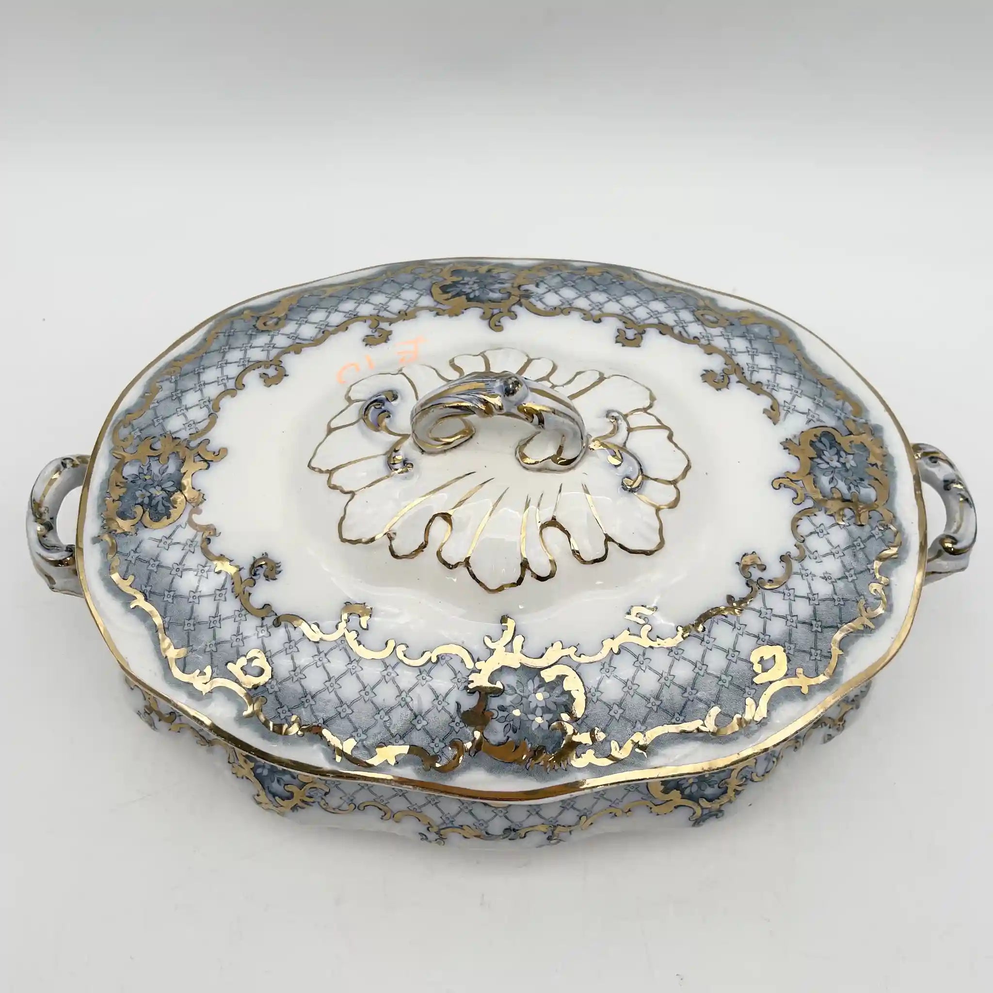 【古董】汤底/ Furnivals / Venice /估计1900左右/陶器/英国/罗凯,卷轴,拉提斯作品