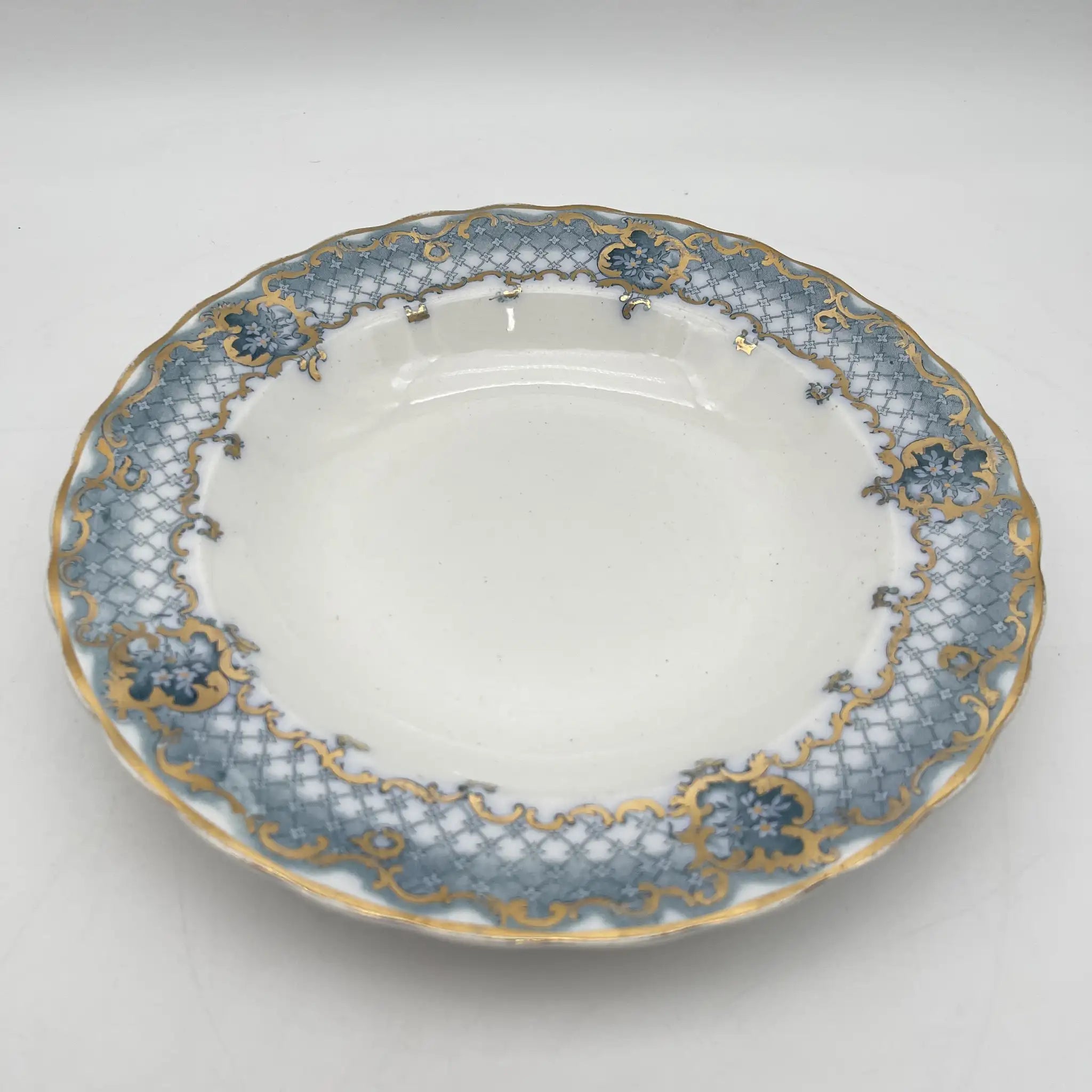 【古董】汤盘(深盘)/ Furnivals / Venice /估计1900左右/陶器/英国/罗卡伊,卷轴,lattice