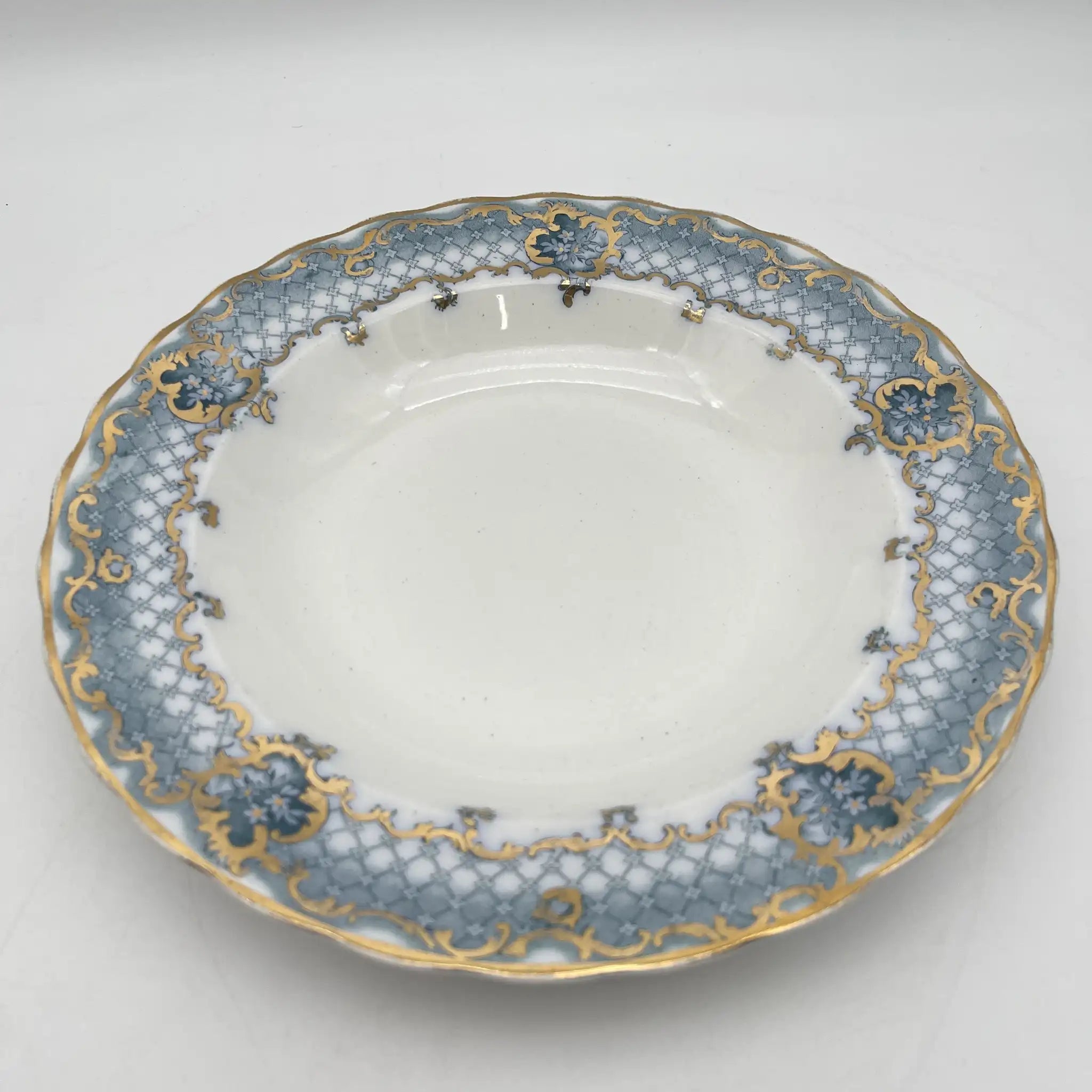 【古董】汤盘(深盘)/ Furnivals / Venice /估计1900左右/陶器/英国/罗卡伊,卷轴,lattice