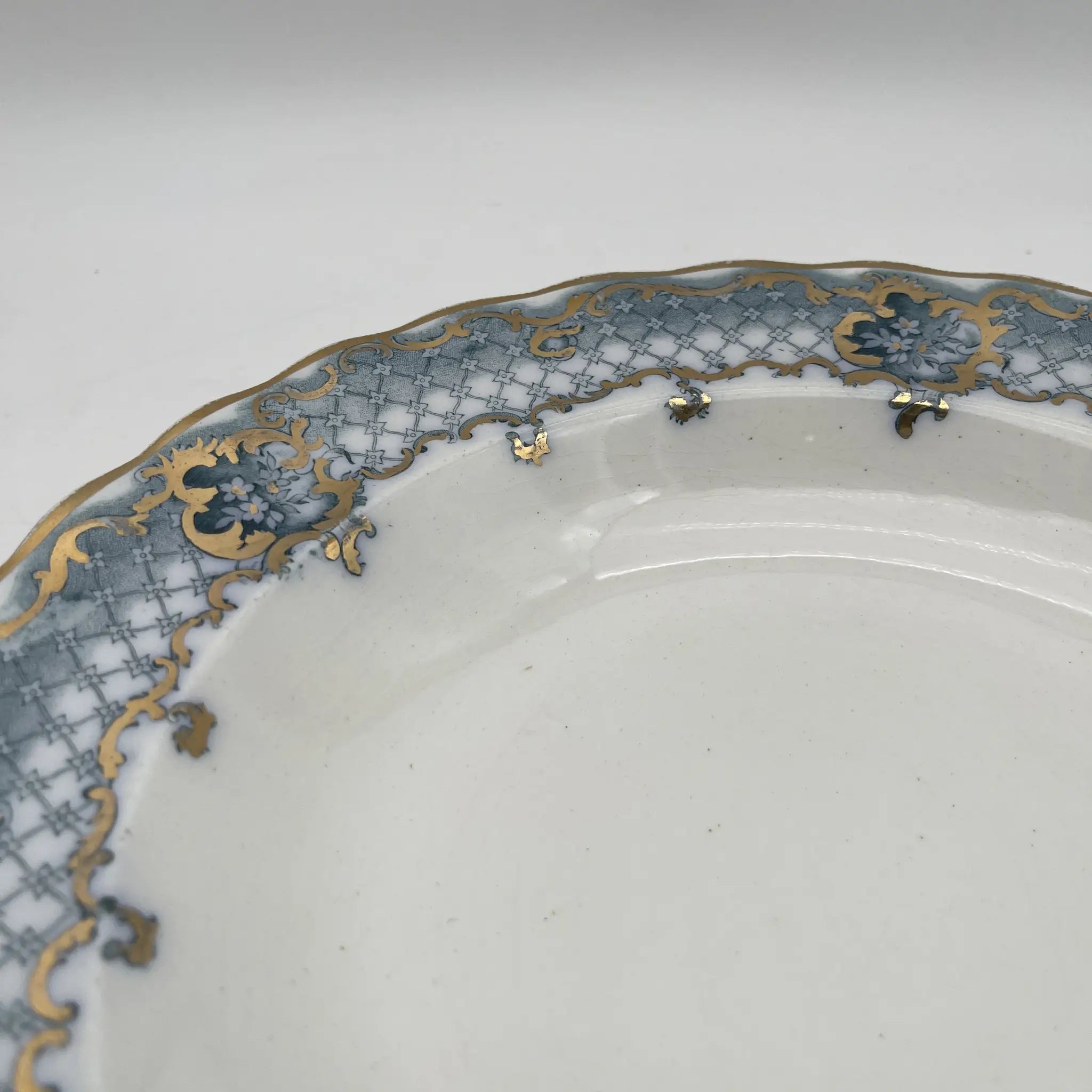 【古董】汤盘(深盘)/ Furnivals / Venice /估计1900左右/陶器/英国/罗卡伊,卷轴,lattice