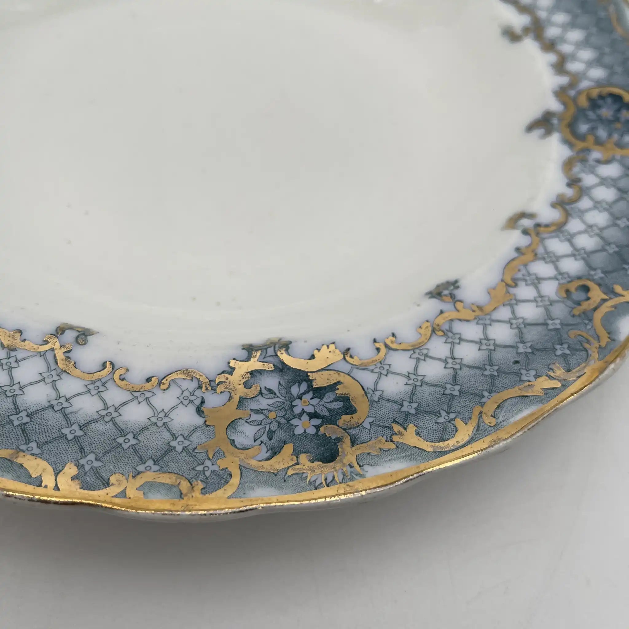 【古董】汤盘(深盘)/ Furnivals / Venice /估计1900左右/陶器/英国/罗卡伊,卷轴,lattice