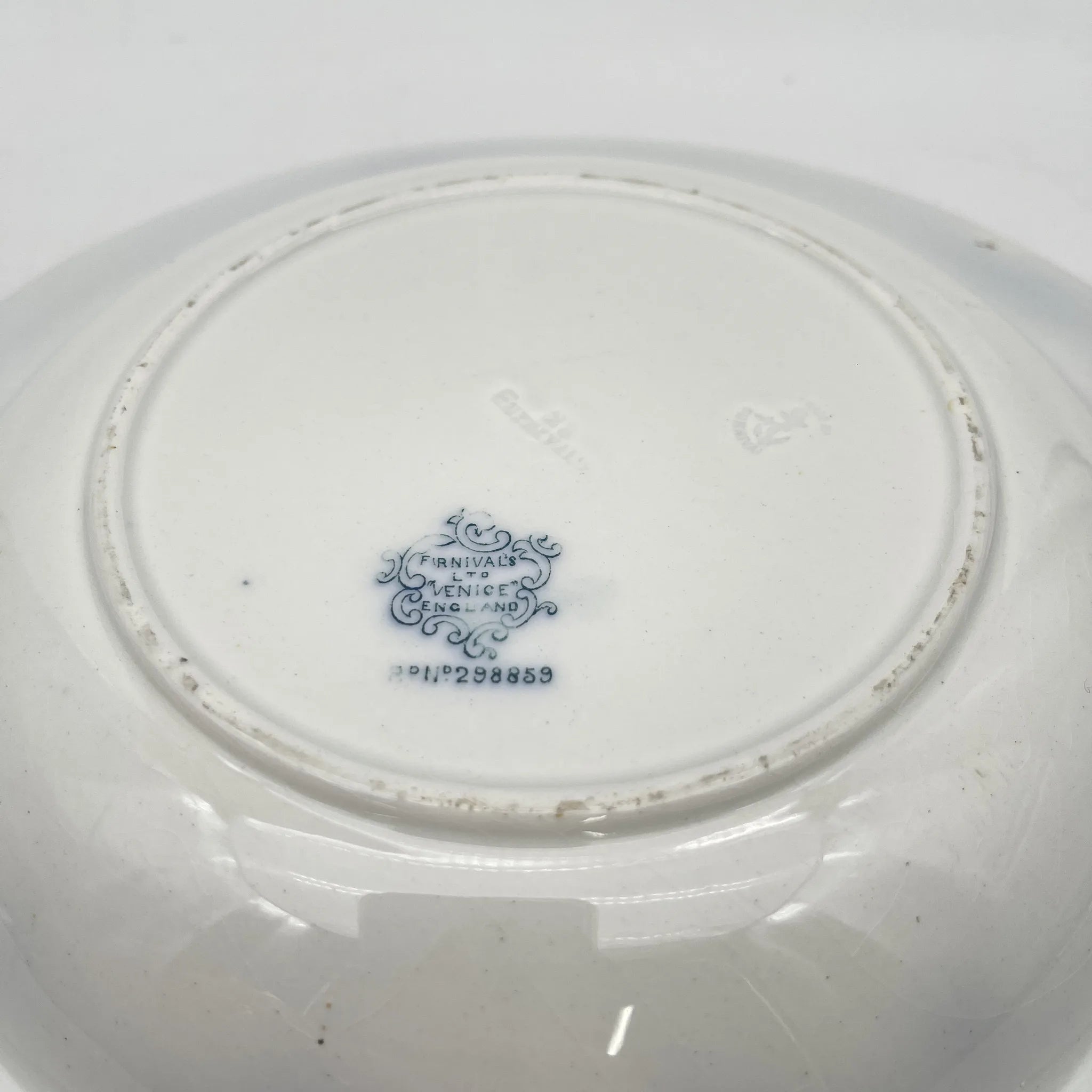 【古董】汤盘(深盘)/ Furnivals / Venice /估计1900左右/陶器/英国/罗卡伊,卷轴,lattice
