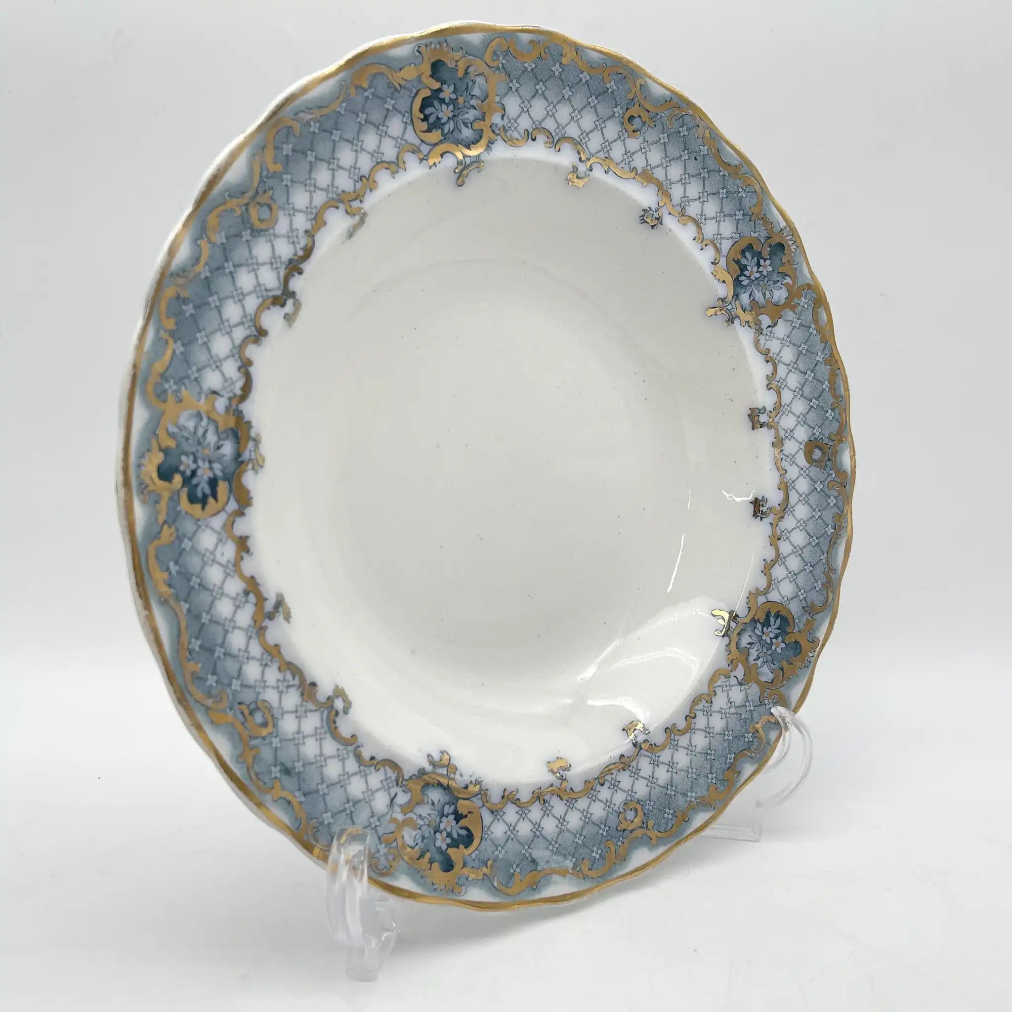 【古董】汤盘(深盘)/ Furnivals / Venice /估计1900左右/陶器/英国/罗卡伊,卷轴,lattice