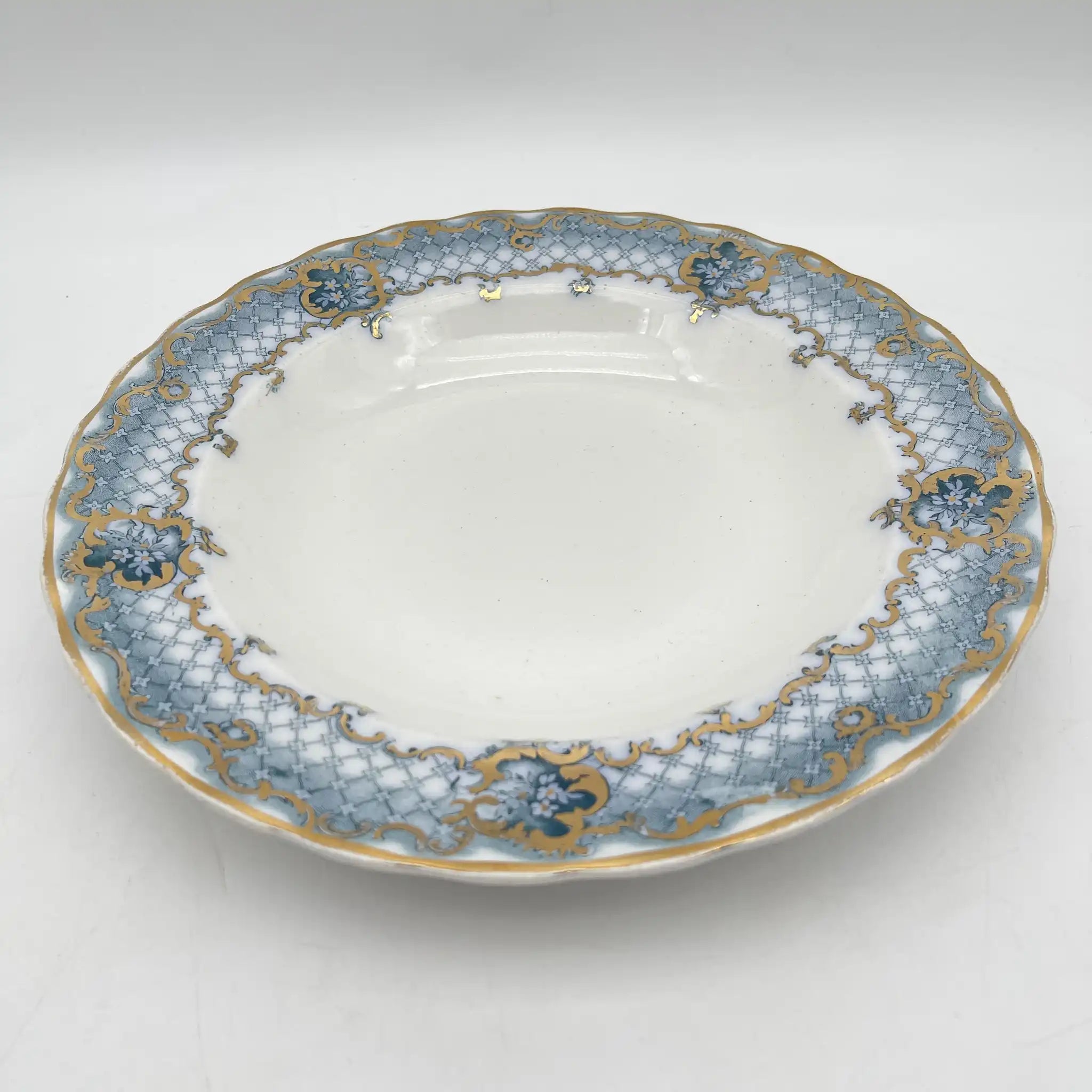 【古董】汤盘(深盘)/ Furnivals / Venice /估计1900左右/陶器/英国/罗卡伊,卷轴,lattice