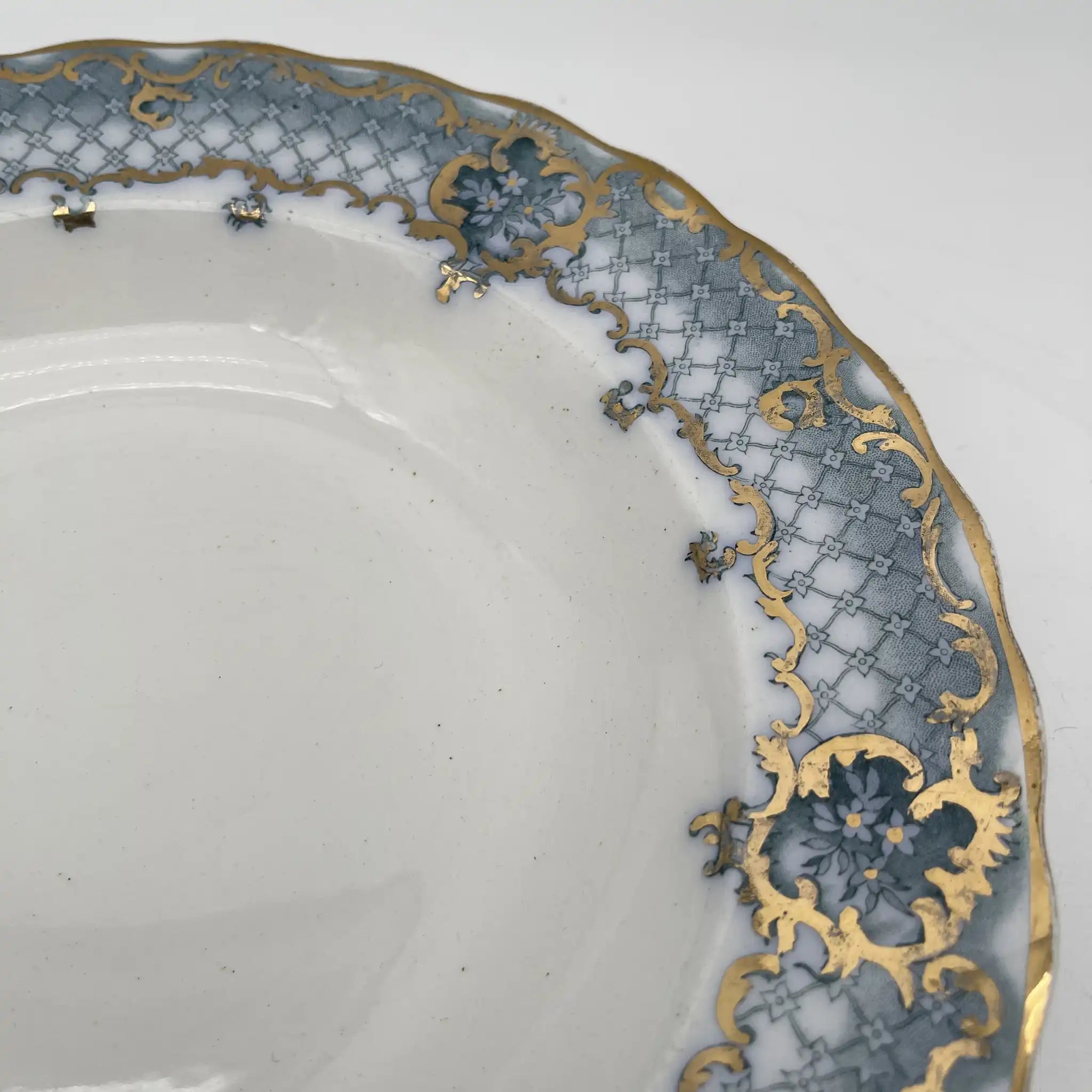 【古董】汤盘(深盘)/ Furnivals / Venice /估计1900左右/陶器/英国/罗卡伊,卷轴,lattice